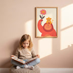 Orange Monkey & Baby Wall Art Print