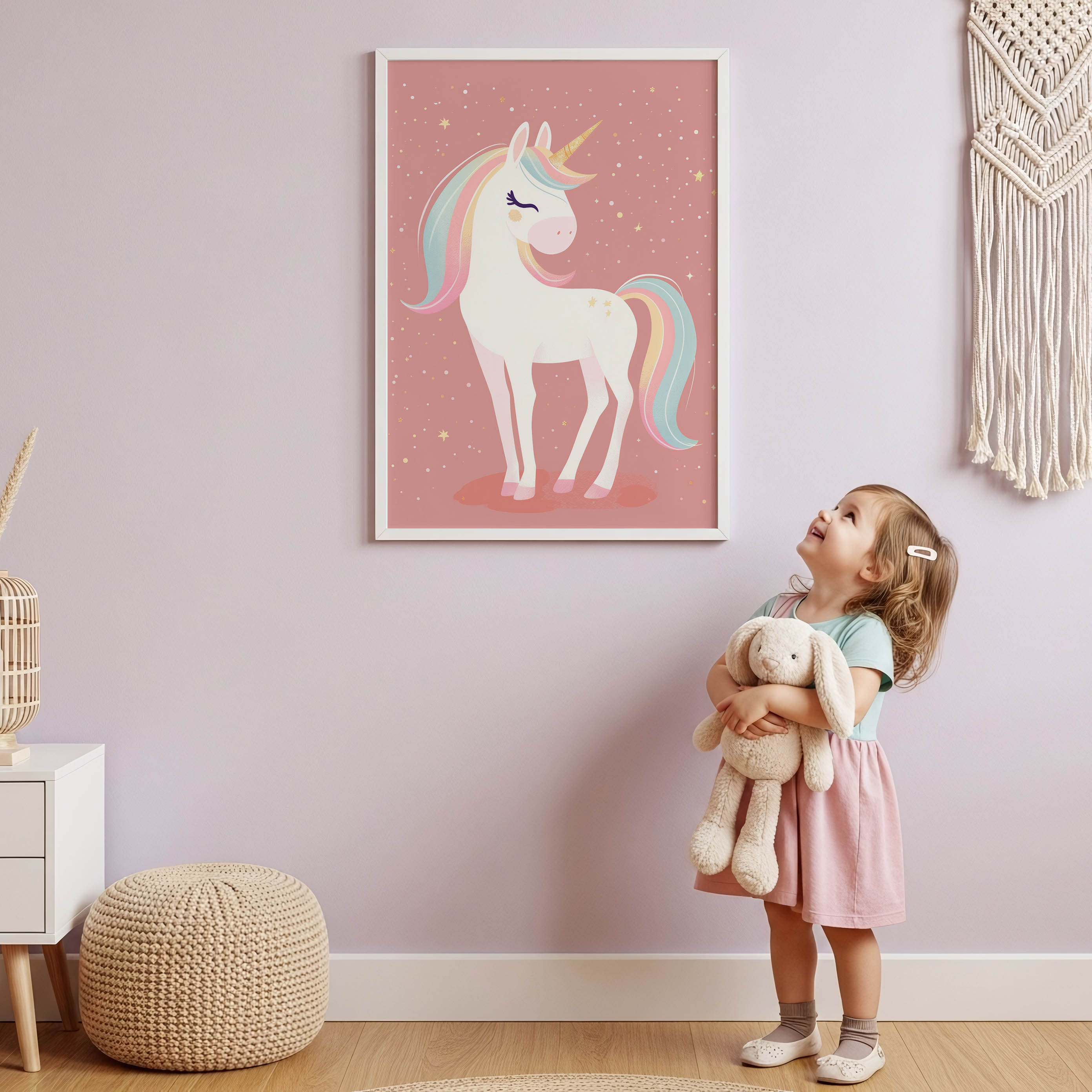 Pastel Rainbow Unicorn – Whimsical Nursery Wall Art