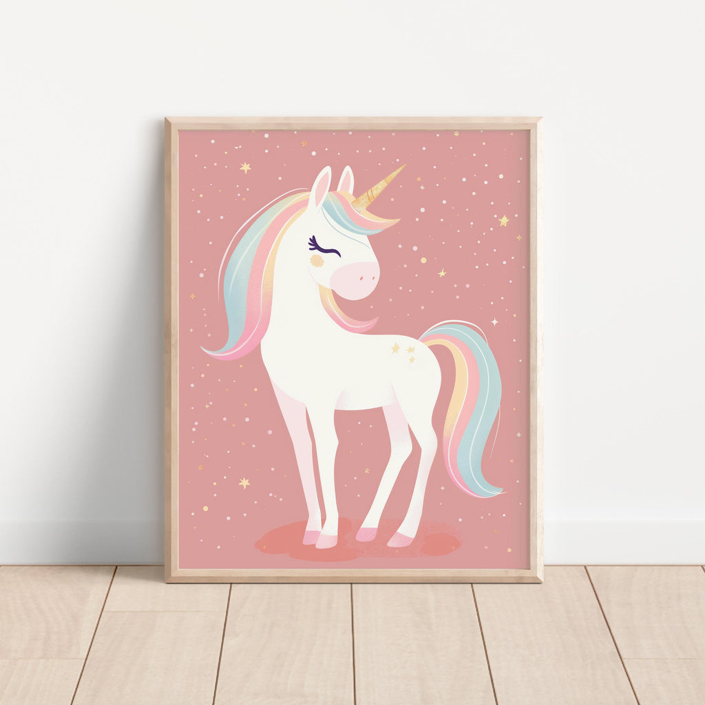 Pastel Rainbow Unicorn – Whimsical Nursery Wall Art