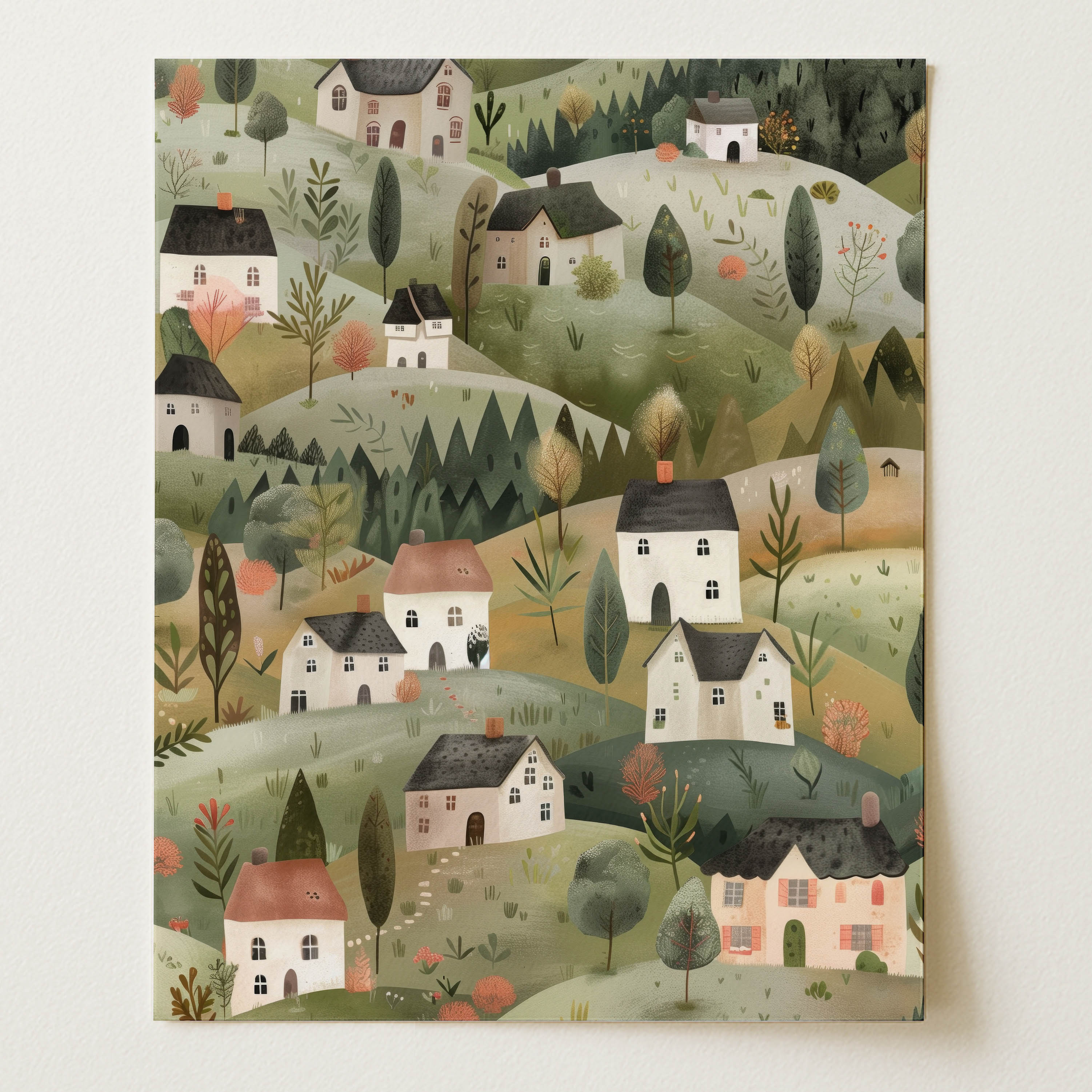 Pastel Countryside Landscape Wall Art (Unframed)
