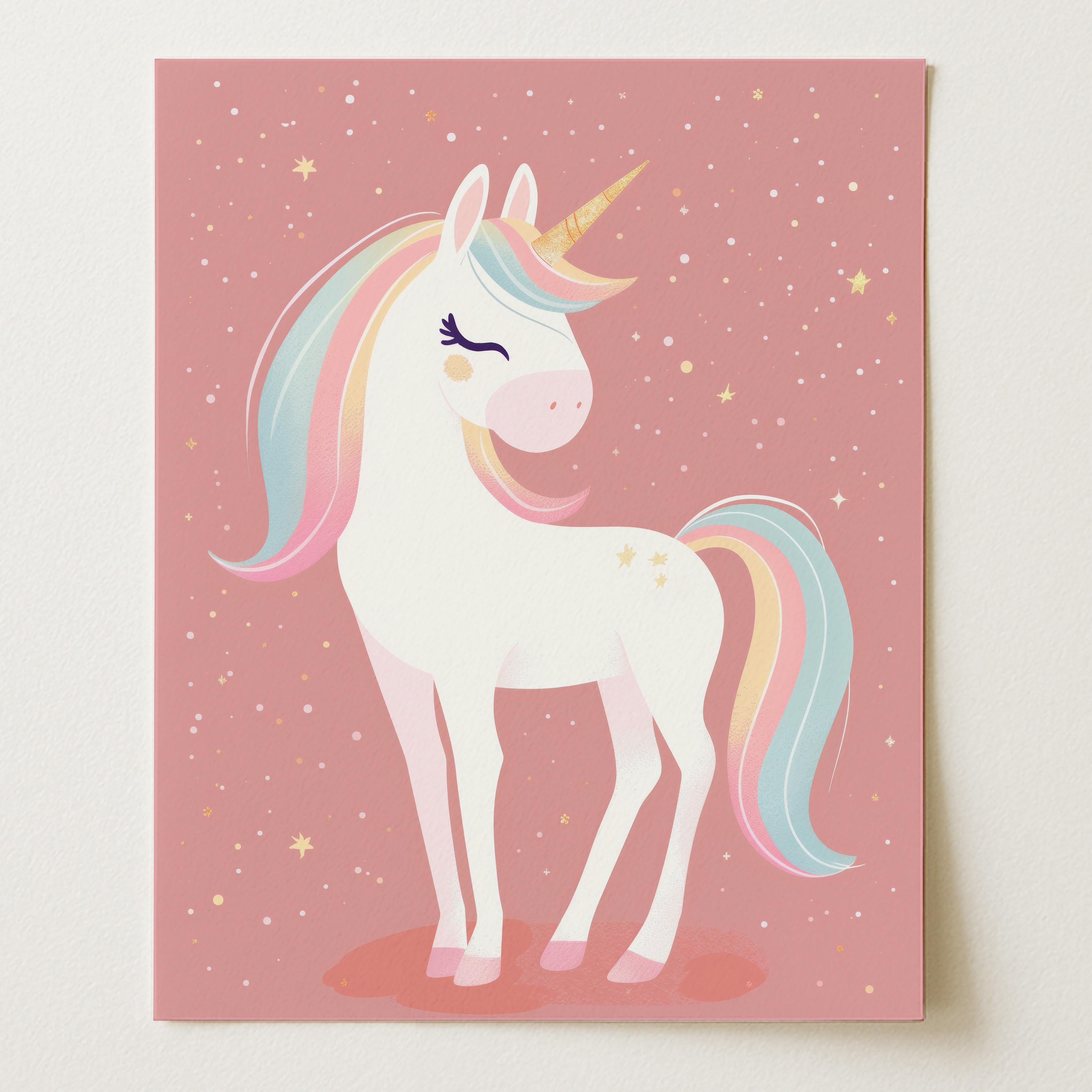 Pastel Rainbow Unicorn – Whimsical Nursery Wall Print (Unframed)