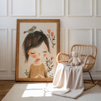 Peaceful Child & Bird Pastel Nursery Wall Art