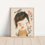 Peaceful Child & Bird Pastel Nursery Wall Art