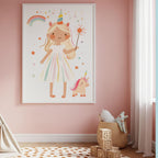 Playful Girl and Unicorn Magic Wall Art Print