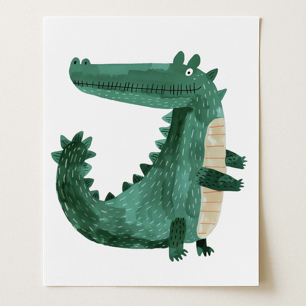 Playful Cartoon Alligator Wall Art Print (Unframed)