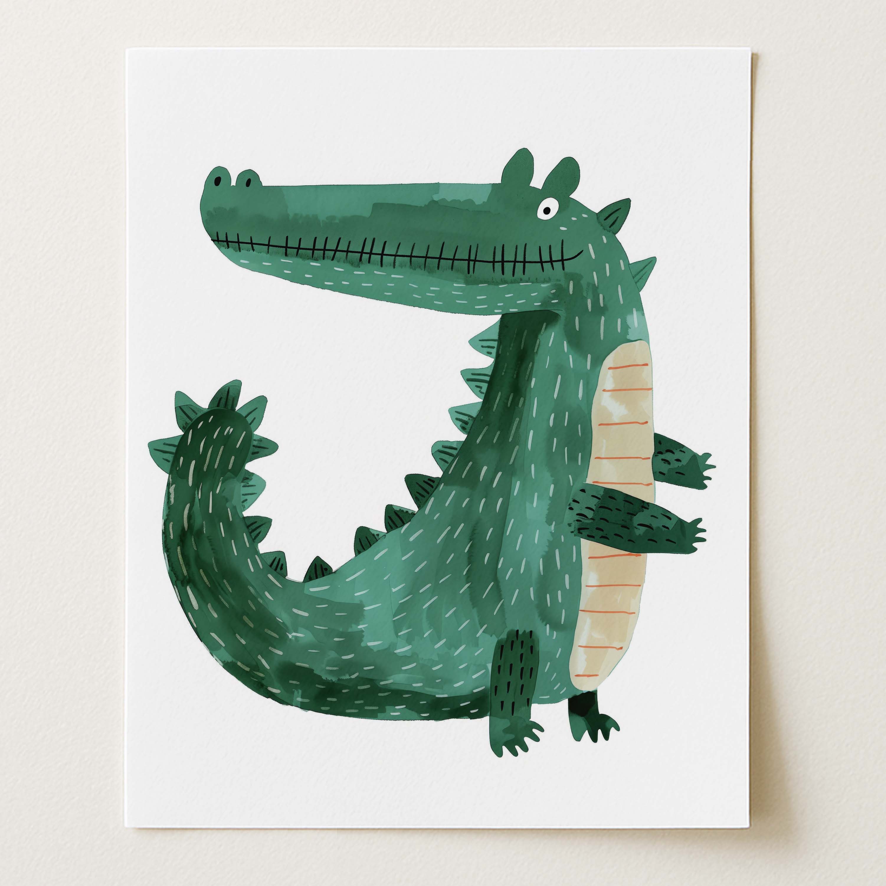Playful Cartoon Alligator Wall Art Print (Unframed)
