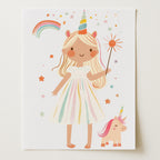 Playful Girl and Unicorn Magic Wall Art Print (Unframed)