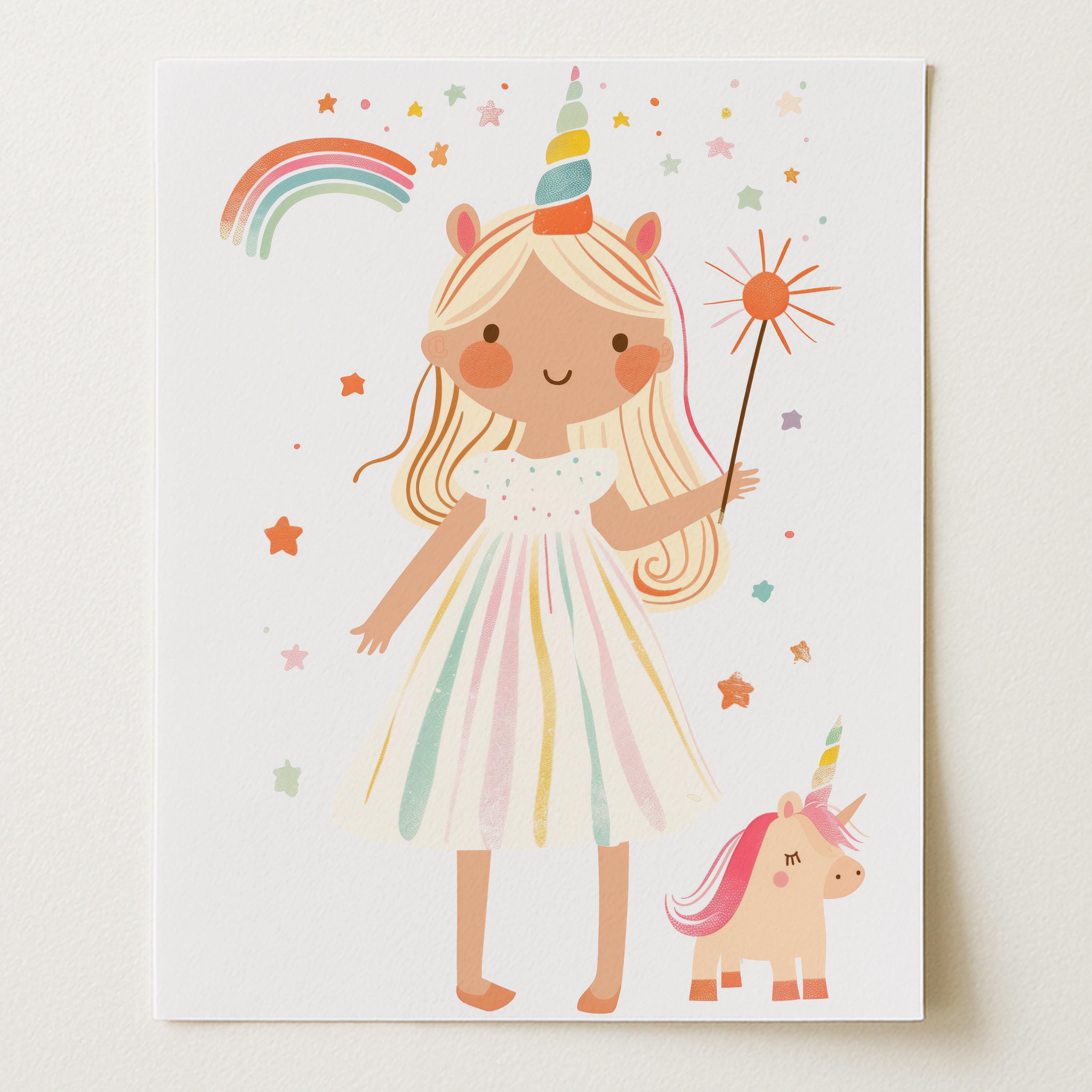 Playful Girl and Unicorn Magic Wall Art Print (Unframed)