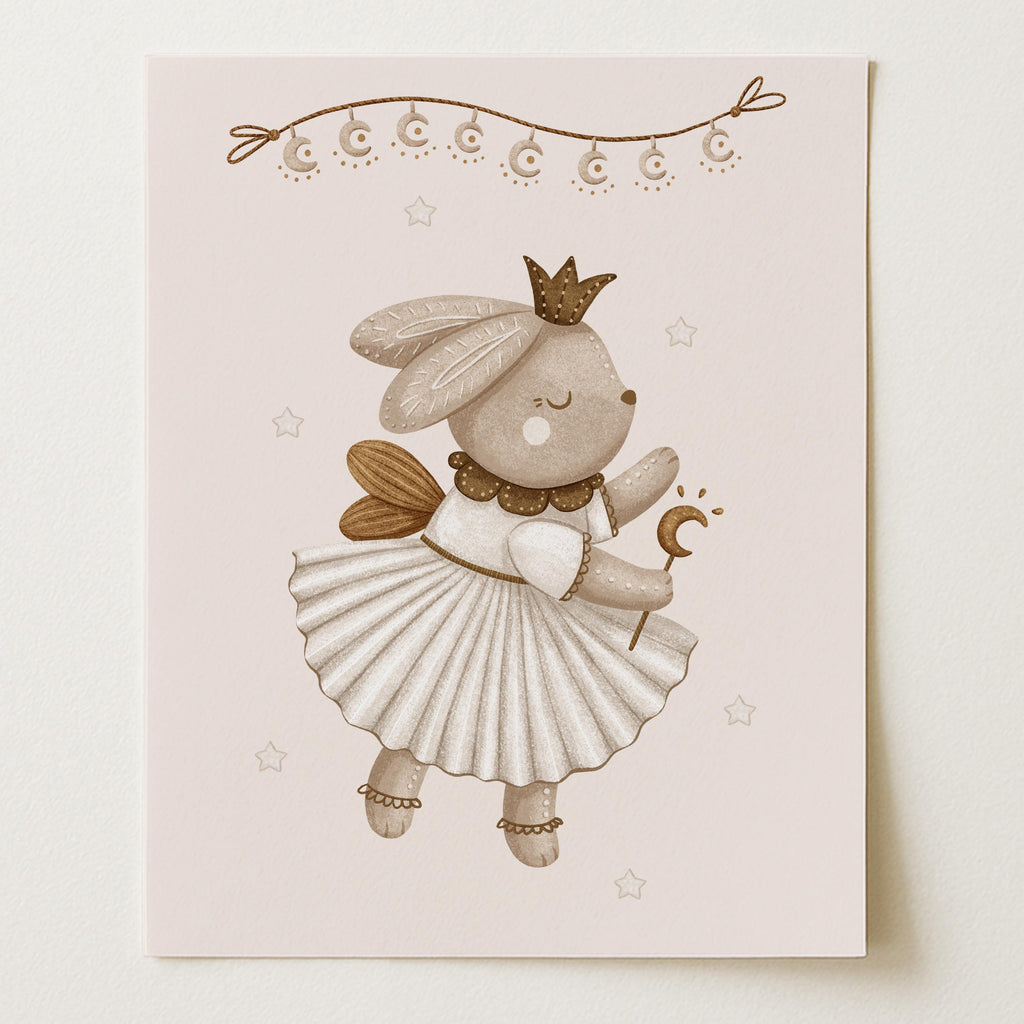 Rabbit with Magic Wand – Whimsical Woodland Wall Art Print (Unframed)