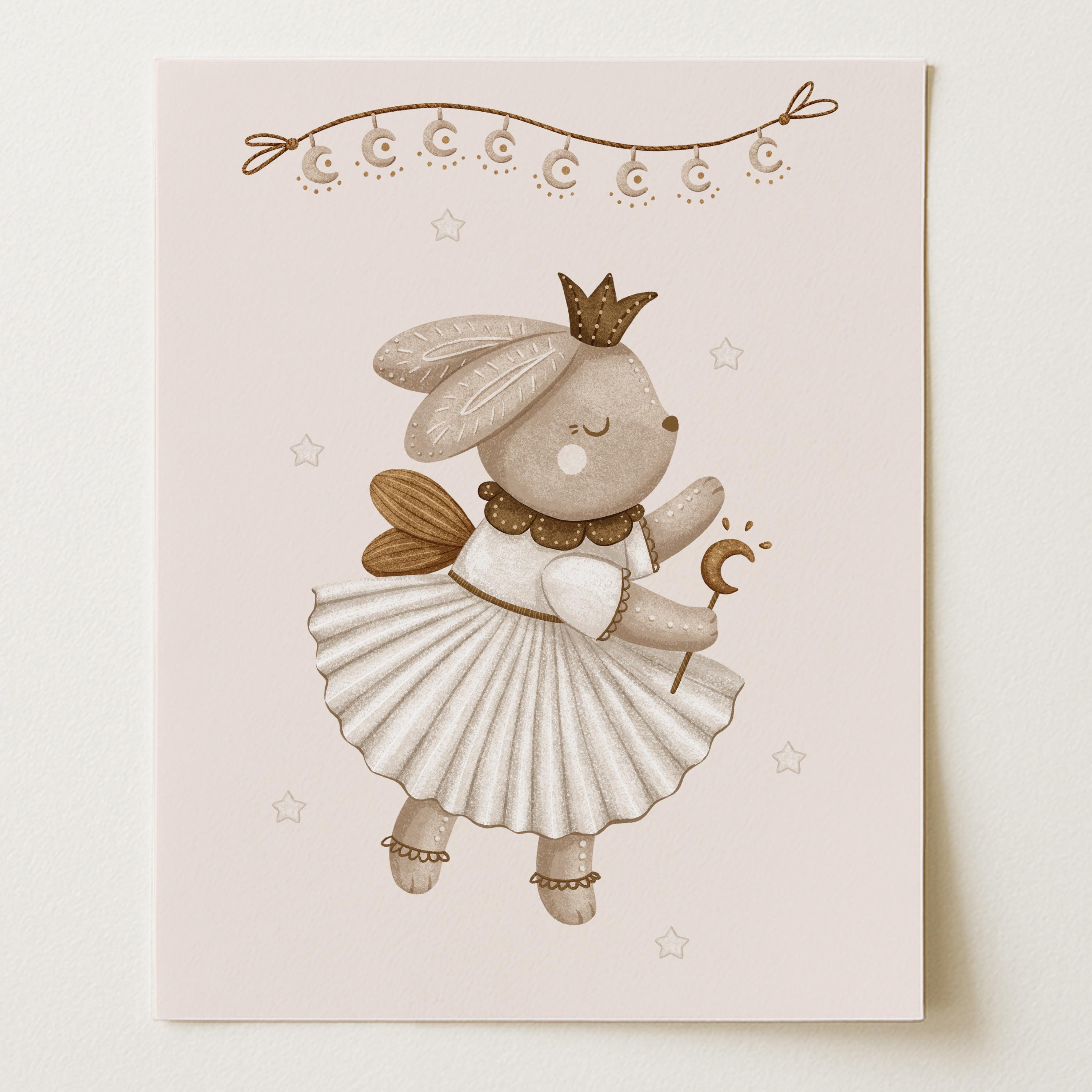 Rabbit with Magic Wand – Whimsical Woodland Wall Art Print (Unframed)