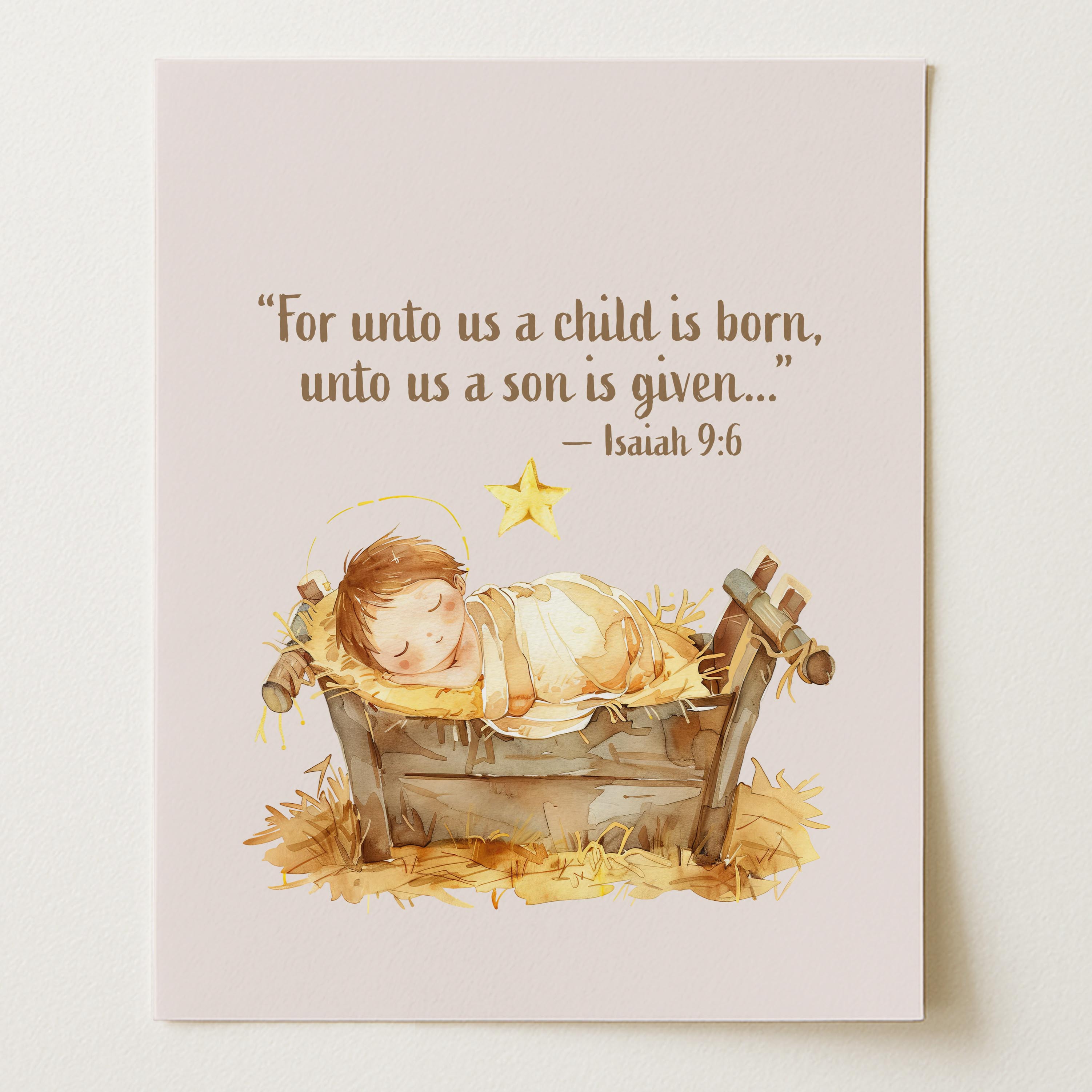 Religious Scripture Nursery Wall Art – Isaiah 9:6 (Unframed)
