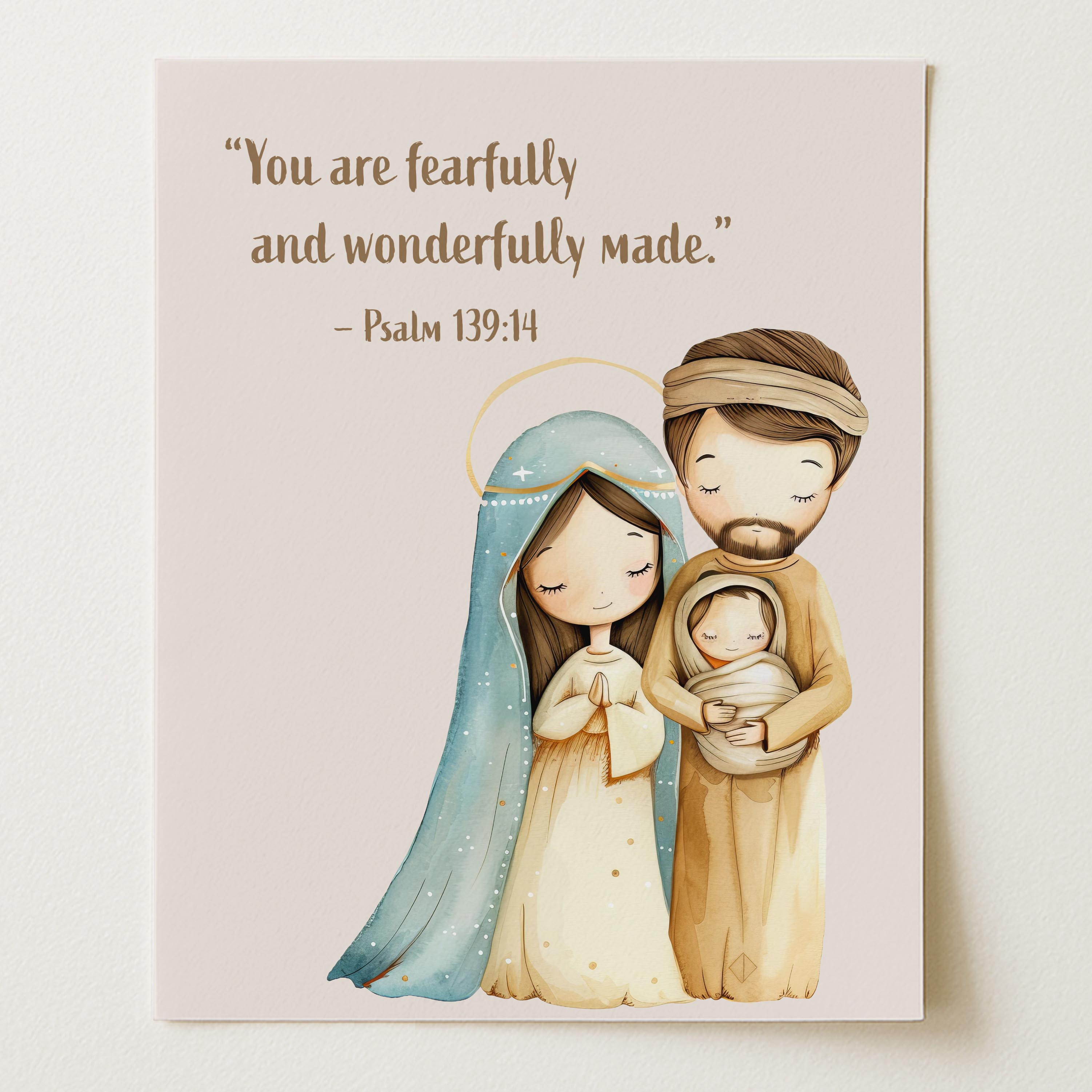 Religious Scripture Nursery Wall Art – Psalm 139:14 (Unframed)