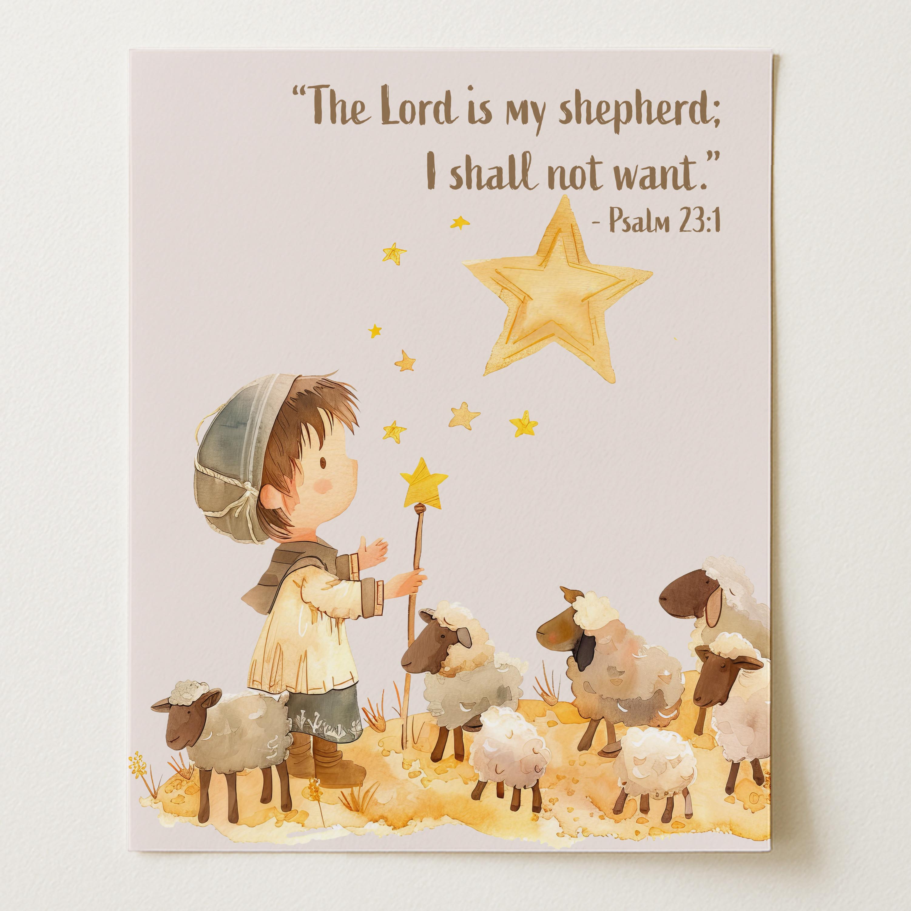 Religious Scripture Nursery Wall Art – Psalm 23:1 (Unframed)
