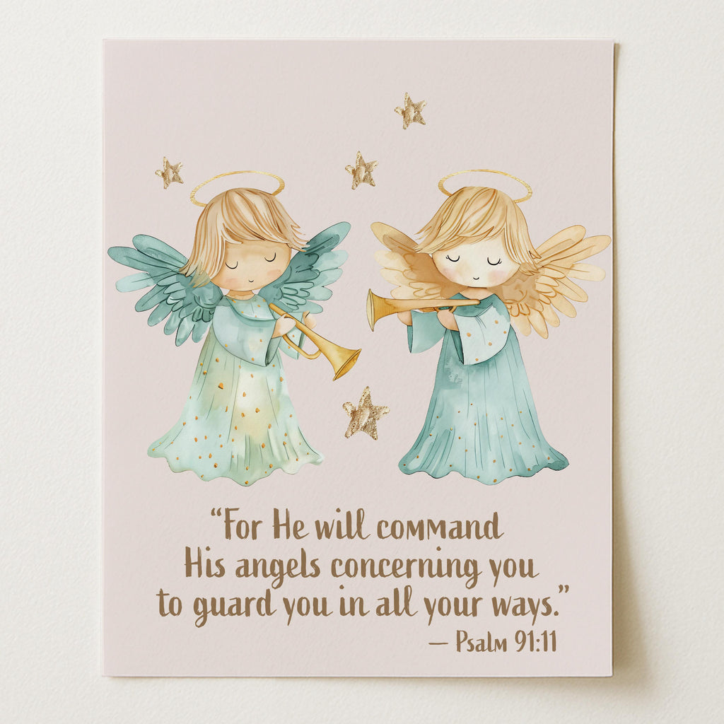 Religious Scripture Nursery Wall Art – Psalm 91:11 (Unframed)