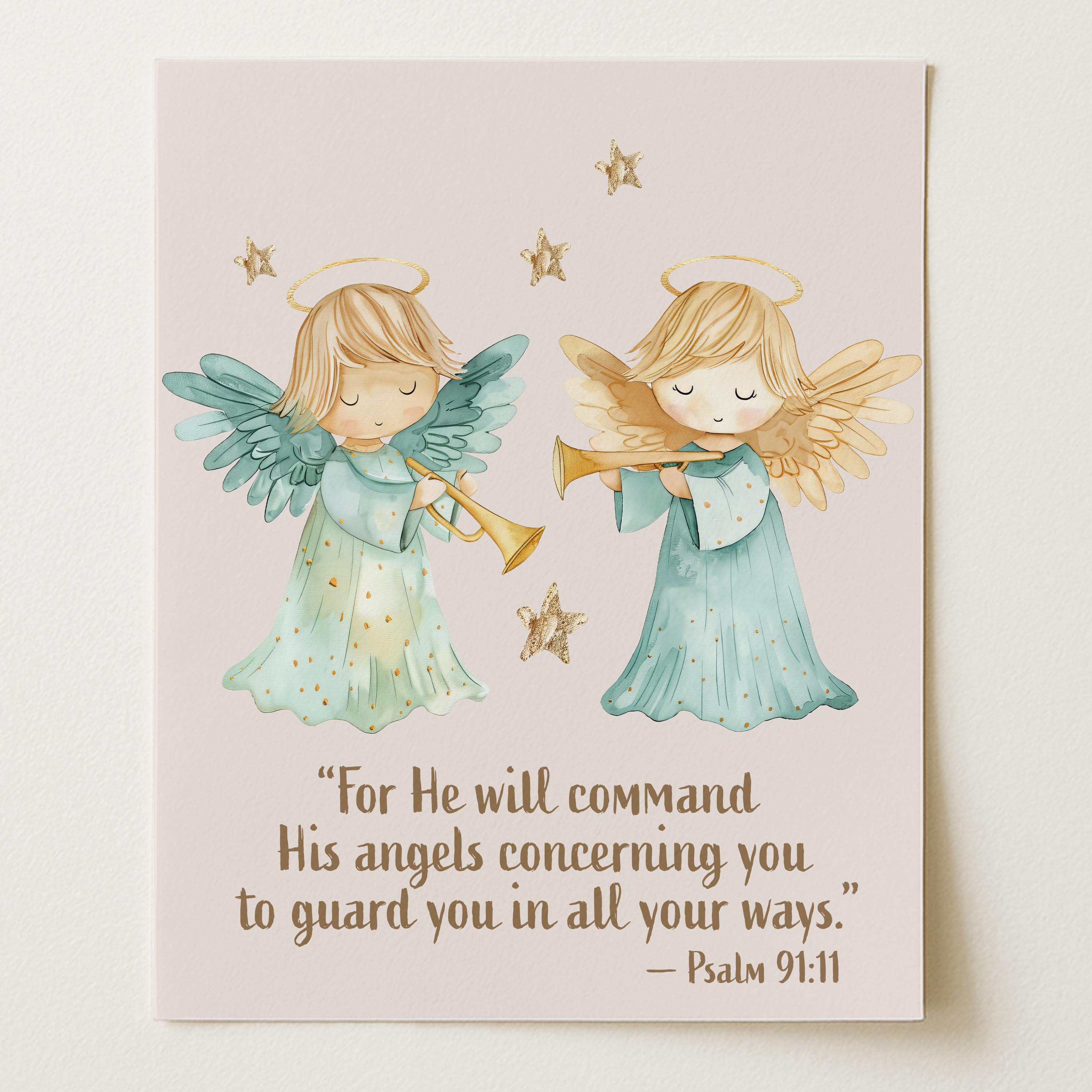 Religious Scripture Nursery Wall Art – Psalm 91:11 (Unframed)