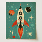 Retro Rocket Outer Space Wall Art – Single Print (Unframed)