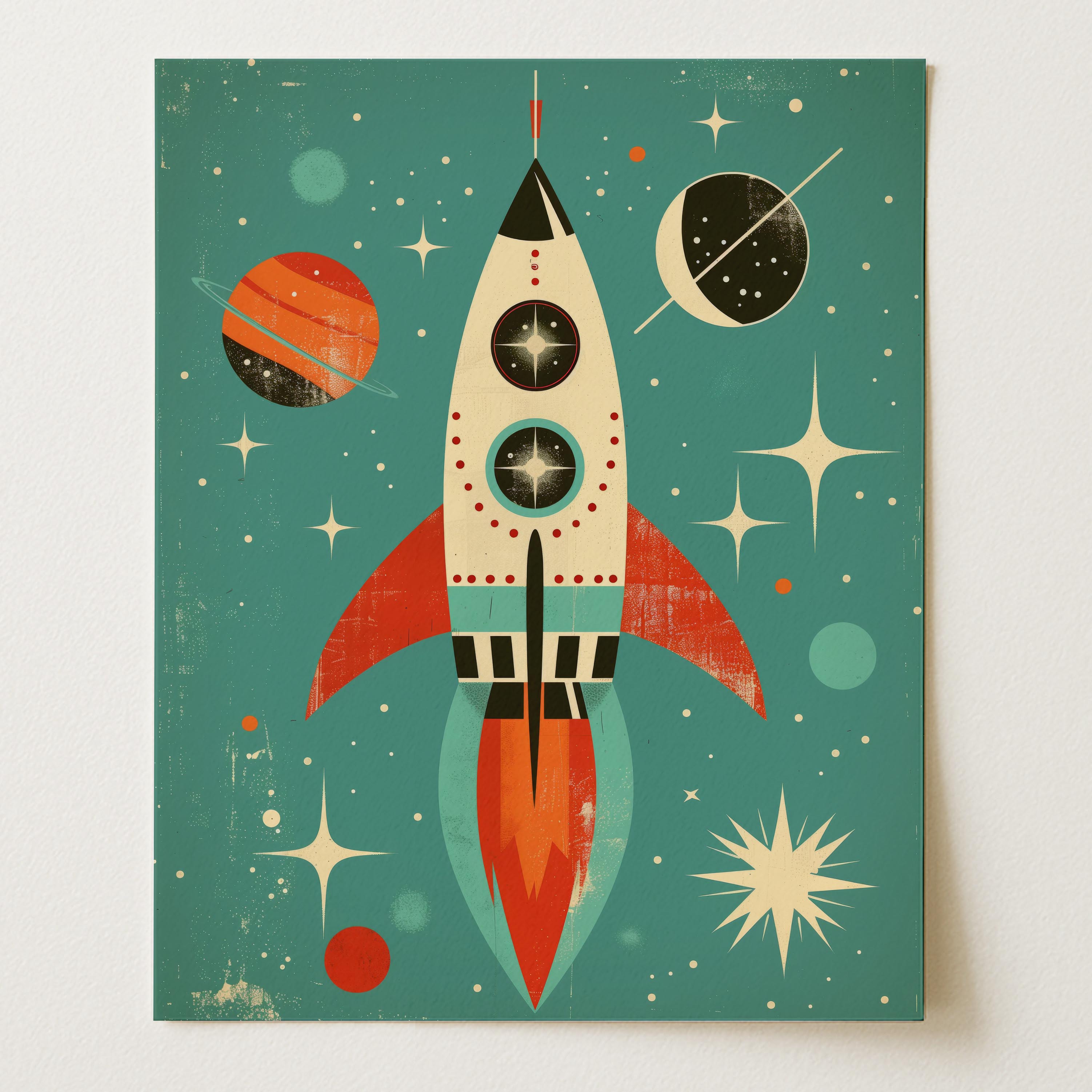 Retro Rocket Outer Space Wall Art – Single Print (Unframed)