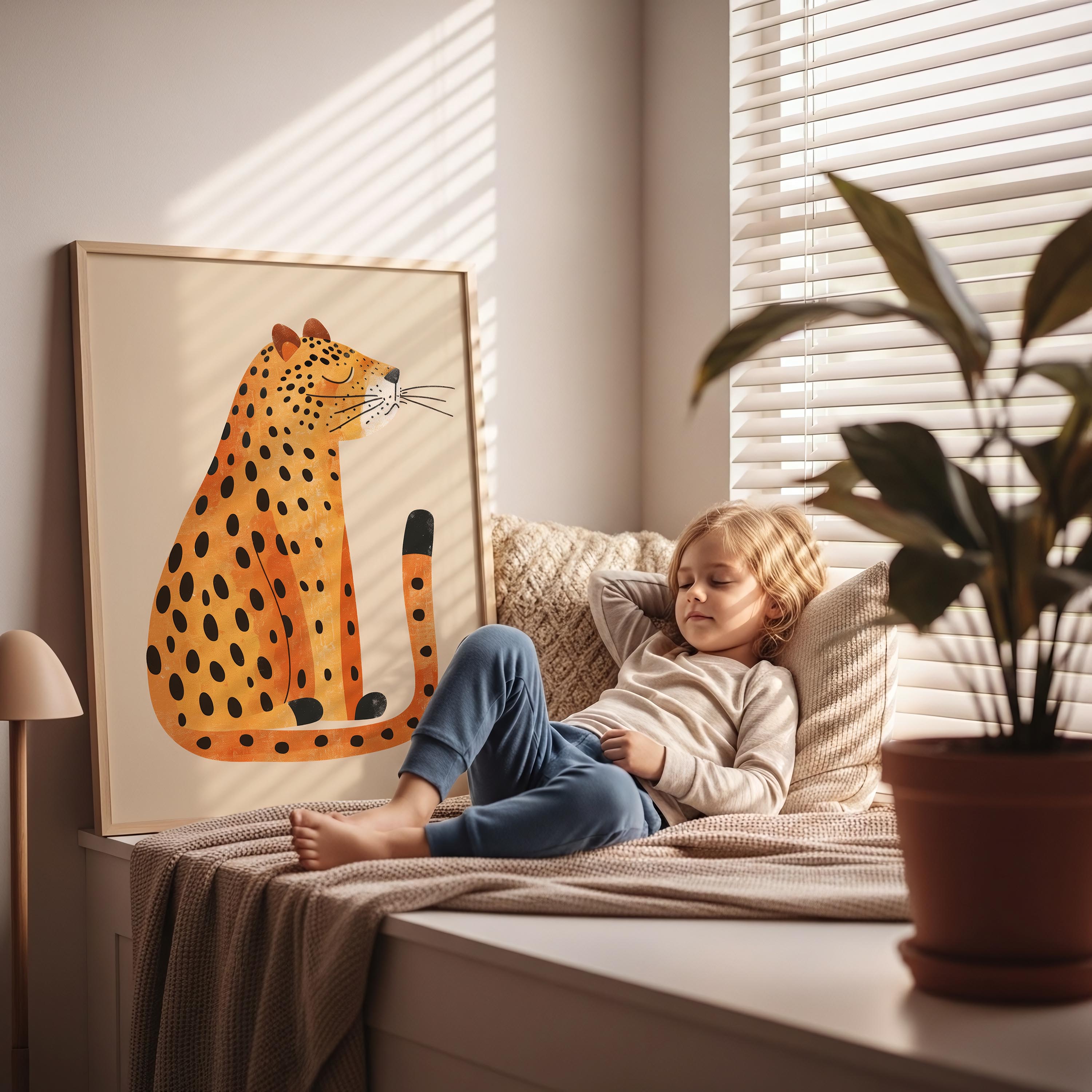 Stylized Cheetah Illustration – Kids Room Wall Art