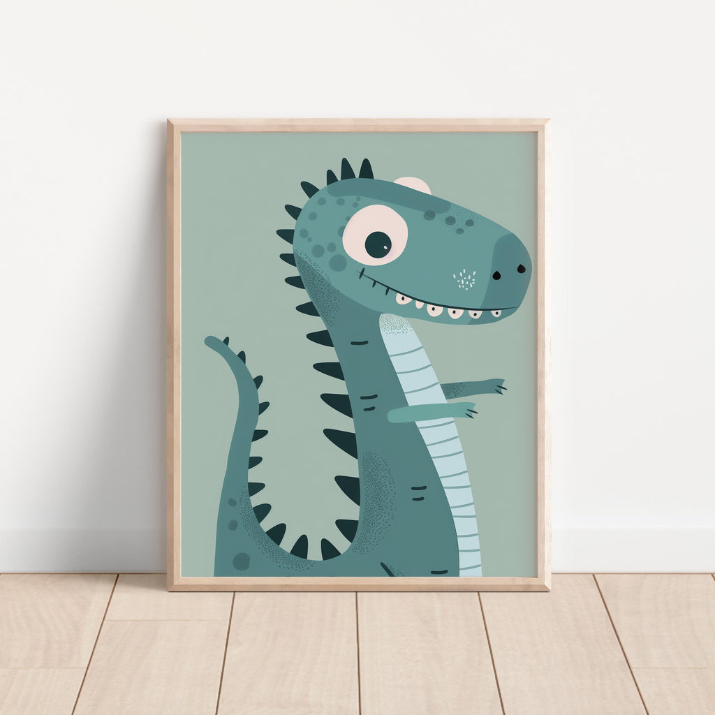 Teal Triceratops Dinosaur Wall Art