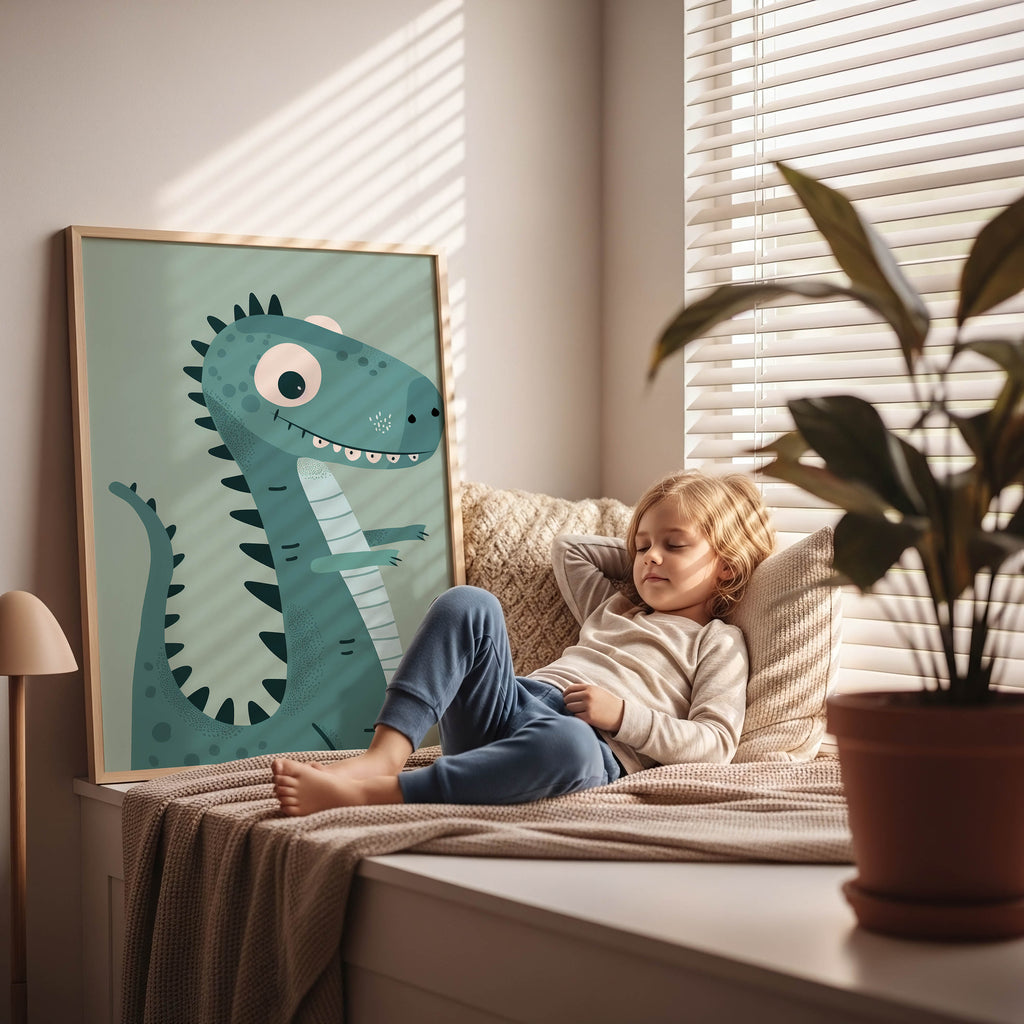 Teal Triceratops Dinosaur Wall Art