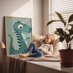 Teal Triceratops Dinosaur Wall Art