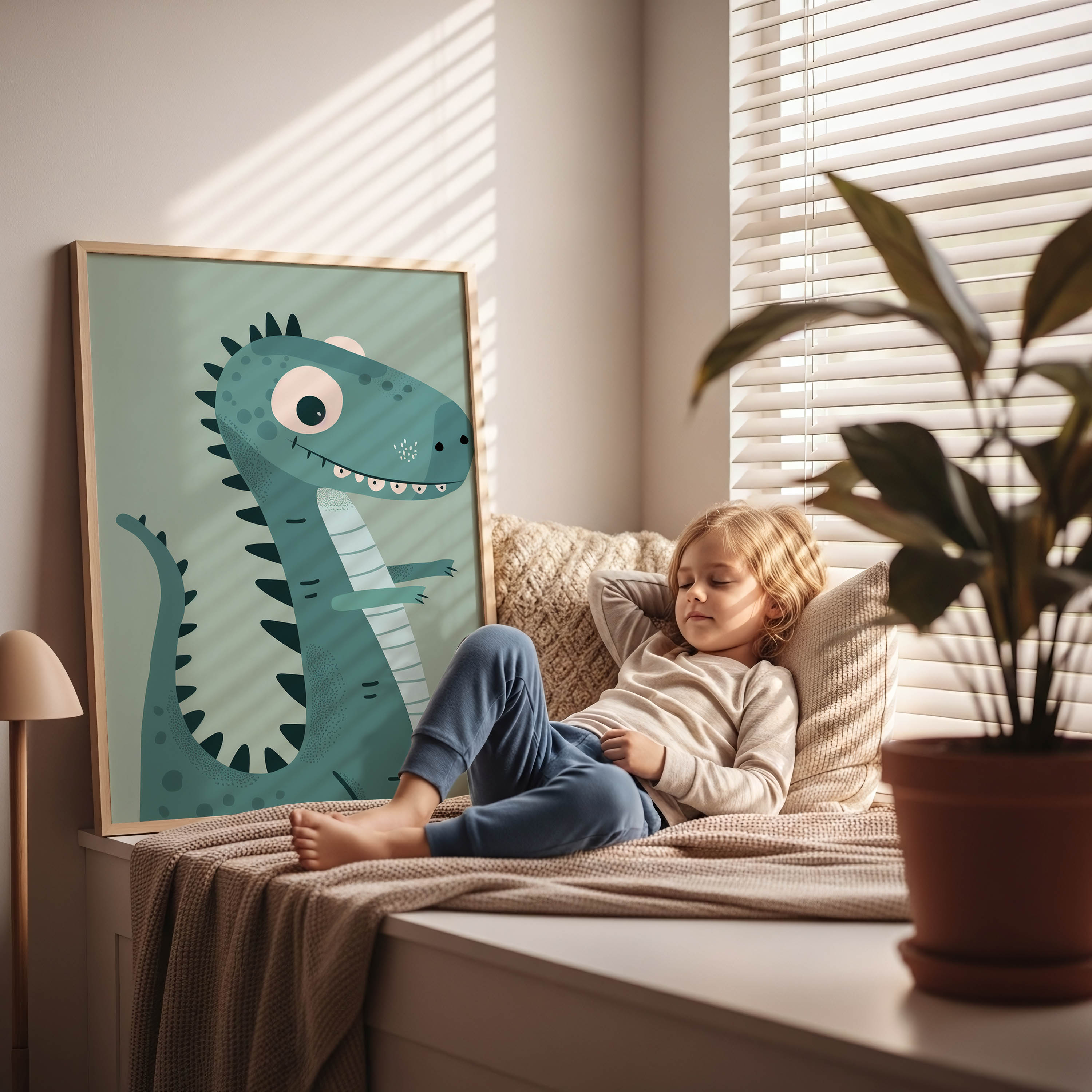 Teal Triceratops Dinosaur Wall Art