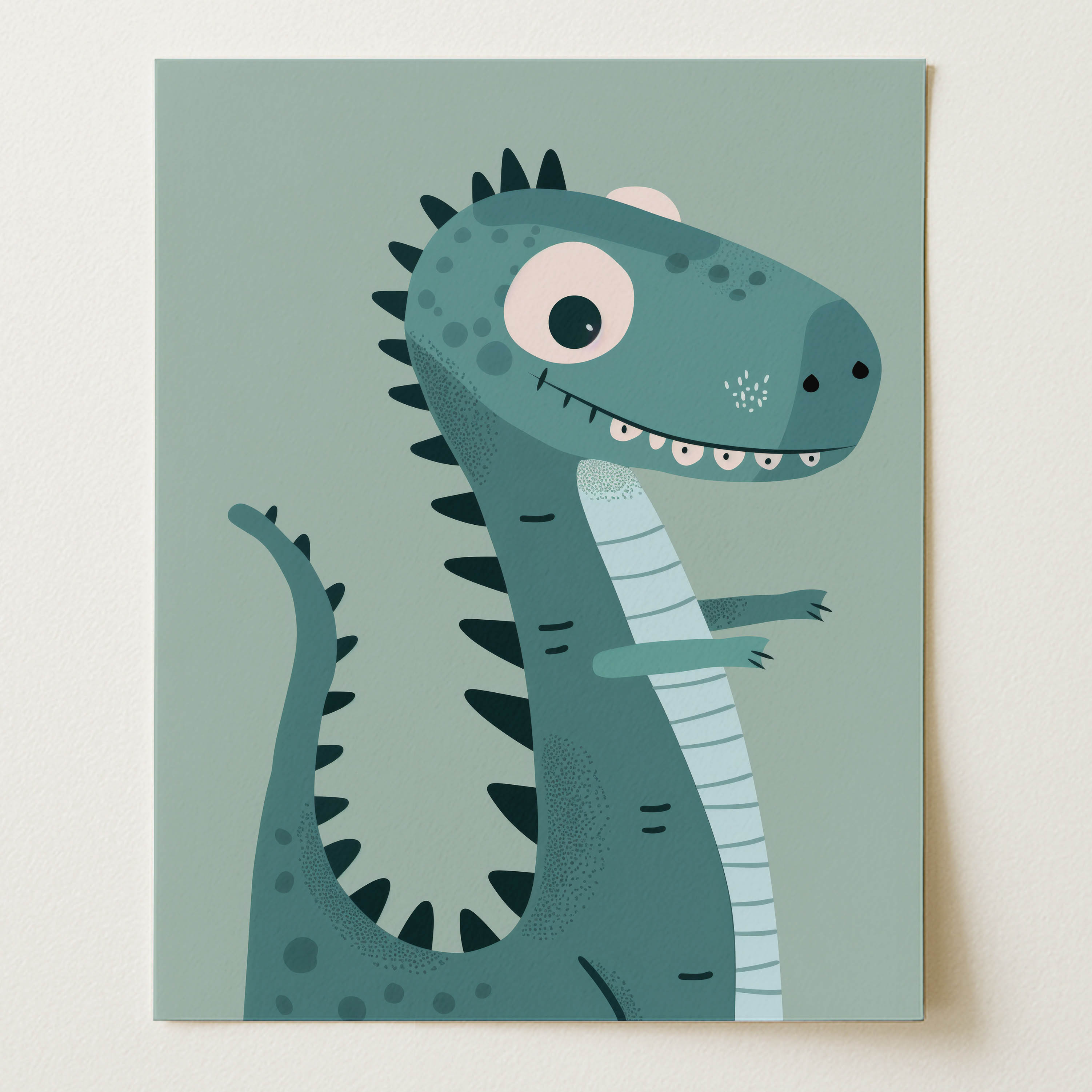Teal Triceratops Dinosaur Wall Art Print (Unframed)