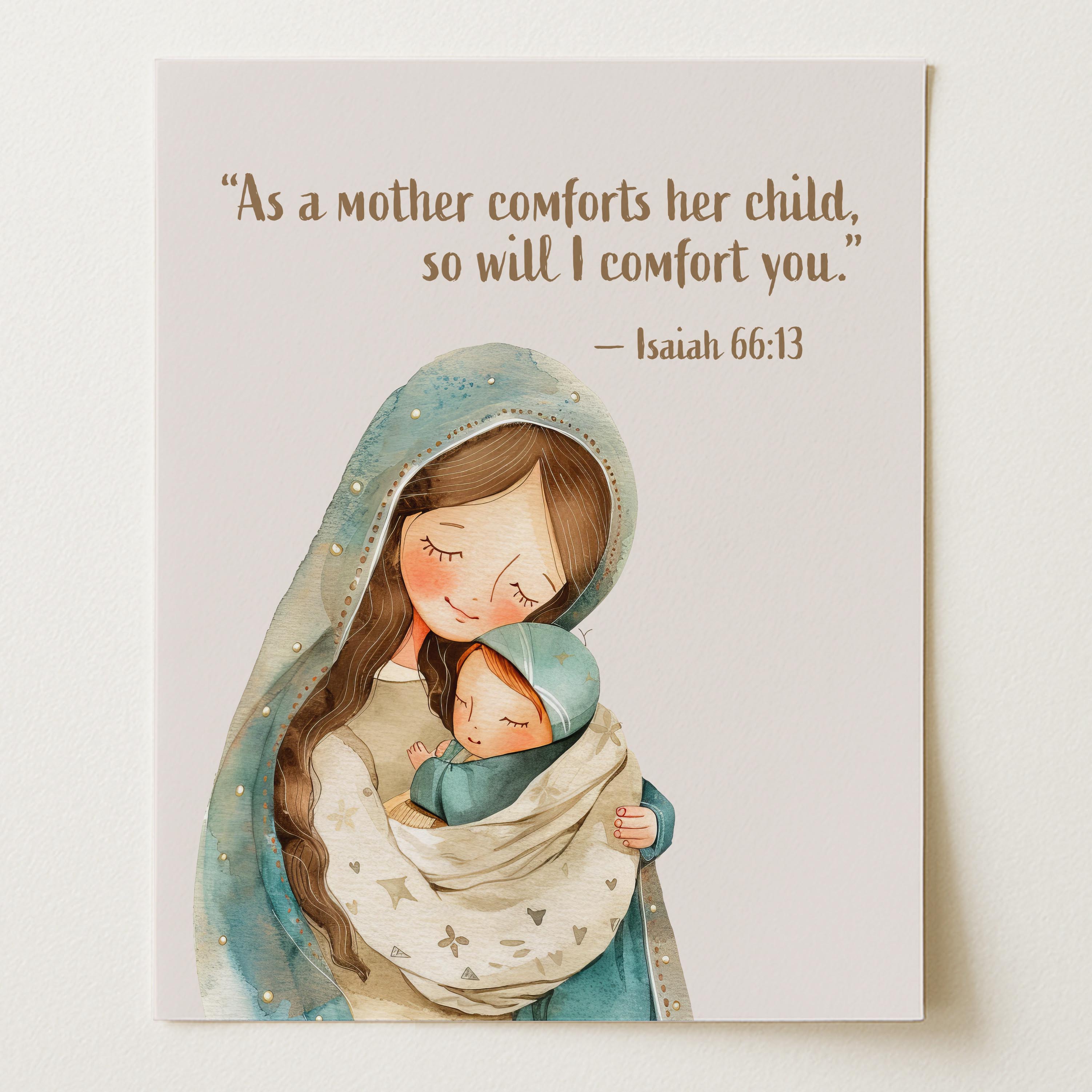 Religious Scripture Nursery Wall Art – Isaiah 66:13 (Unframed)