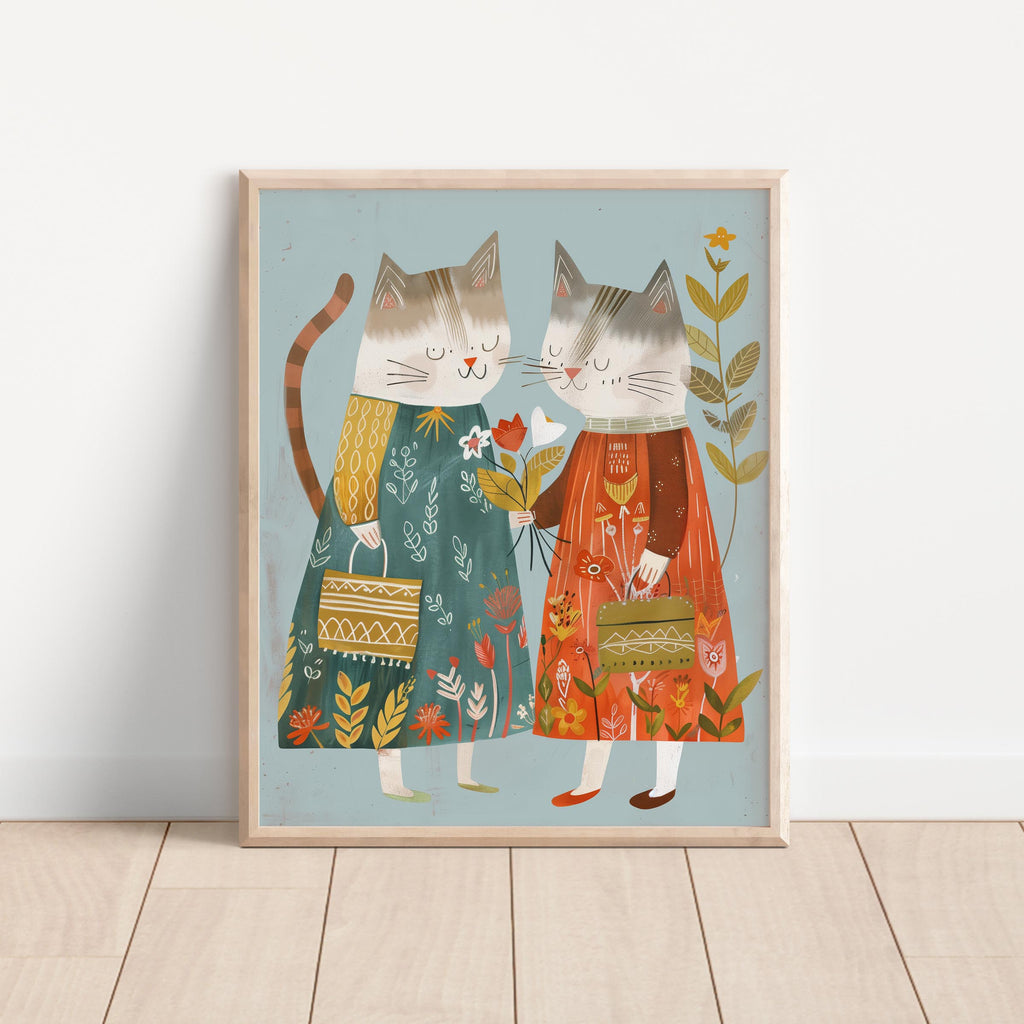 Vintage Cat Friends Wall Art Print