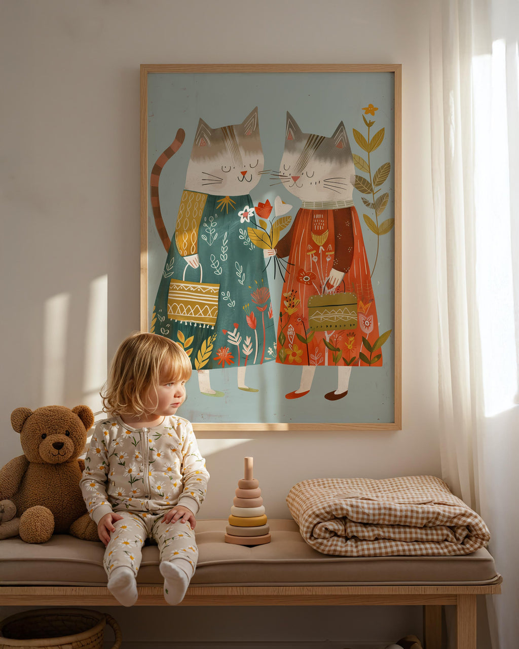 Vintage Cat Friends Wall Art Print