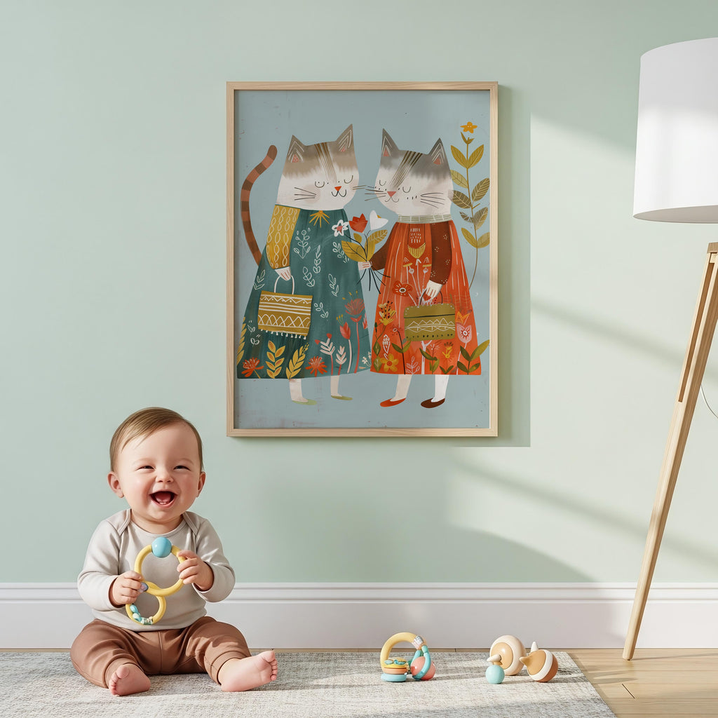 Vintage Cat Friends Wall Art Print