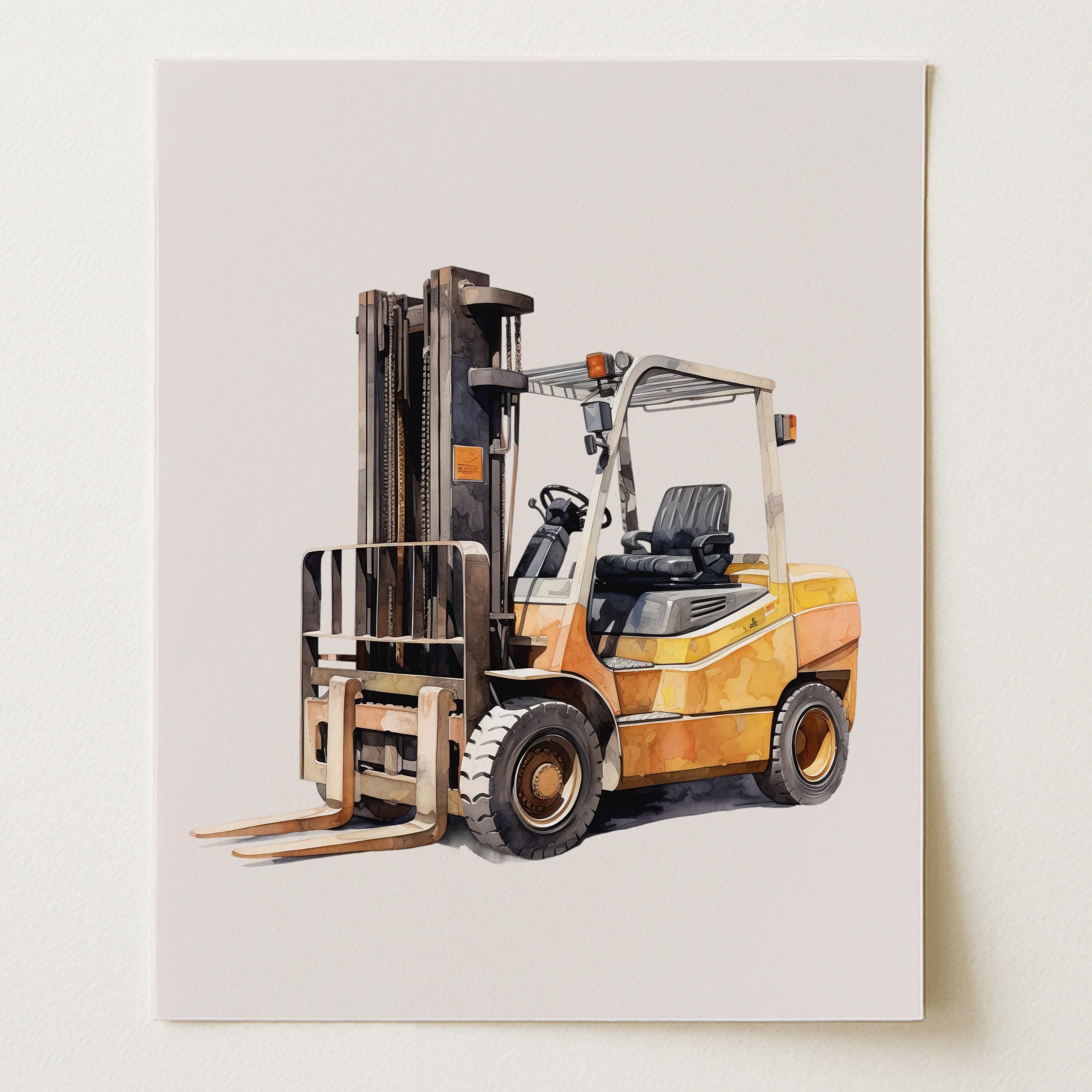 Forklift Construction Truck Nursery Wall Art Print (Unframed)
