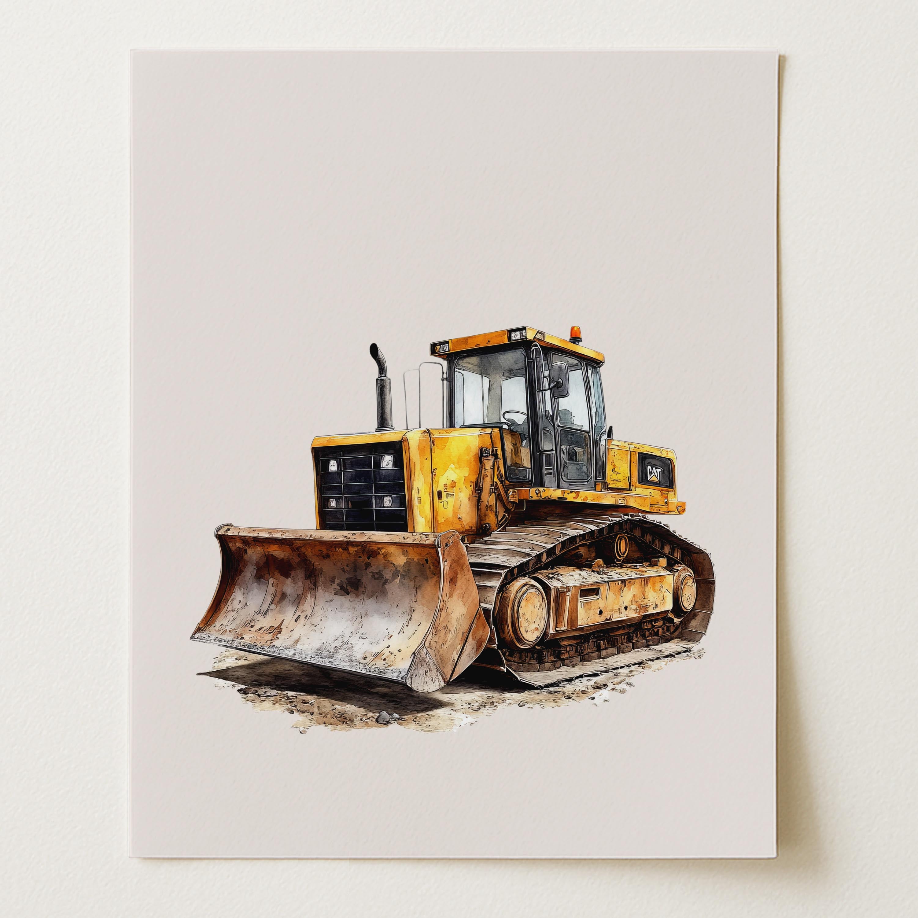 Watercolor Loader Construction Truck Nursery Wall Art Print (Unframed)