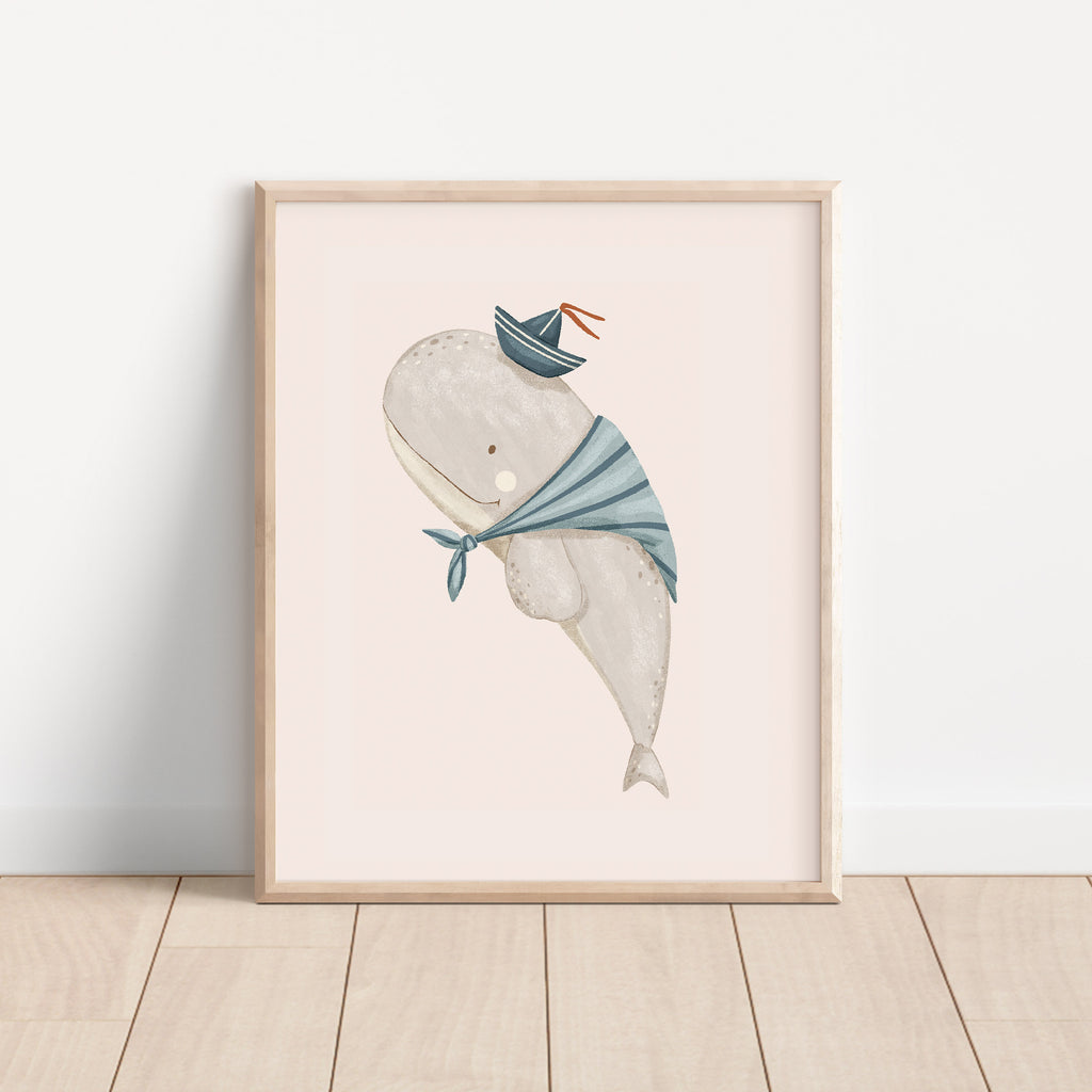 Whale Sailor Nautical Nursery Wall Art