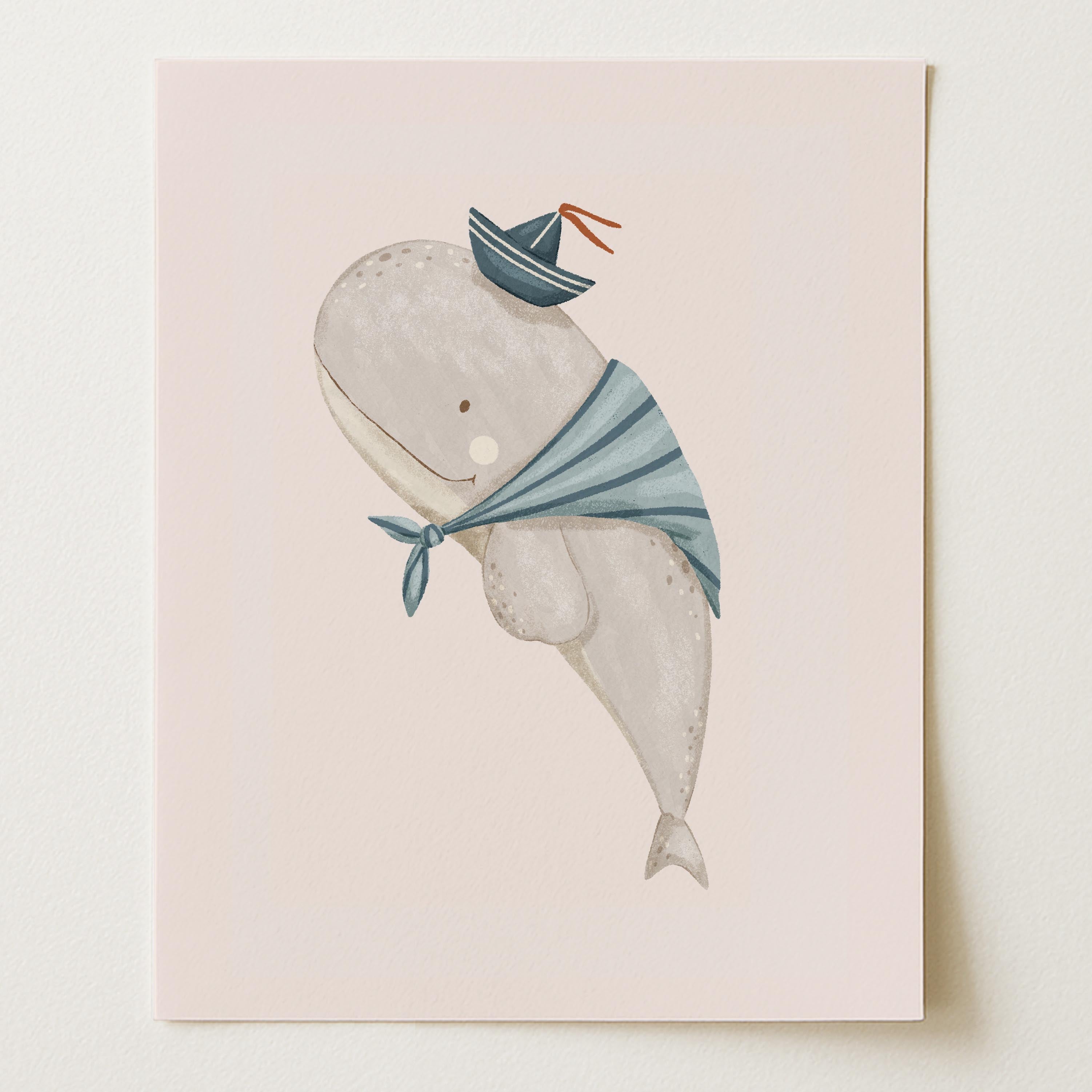 Whale Sailor Nautical Nursery Wall Art Print (Unframed)