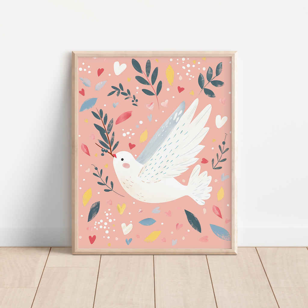 Whimsical Flying Dove Wall Art Print
