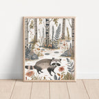 Whimsical Raccoon Forest Wall Art Print