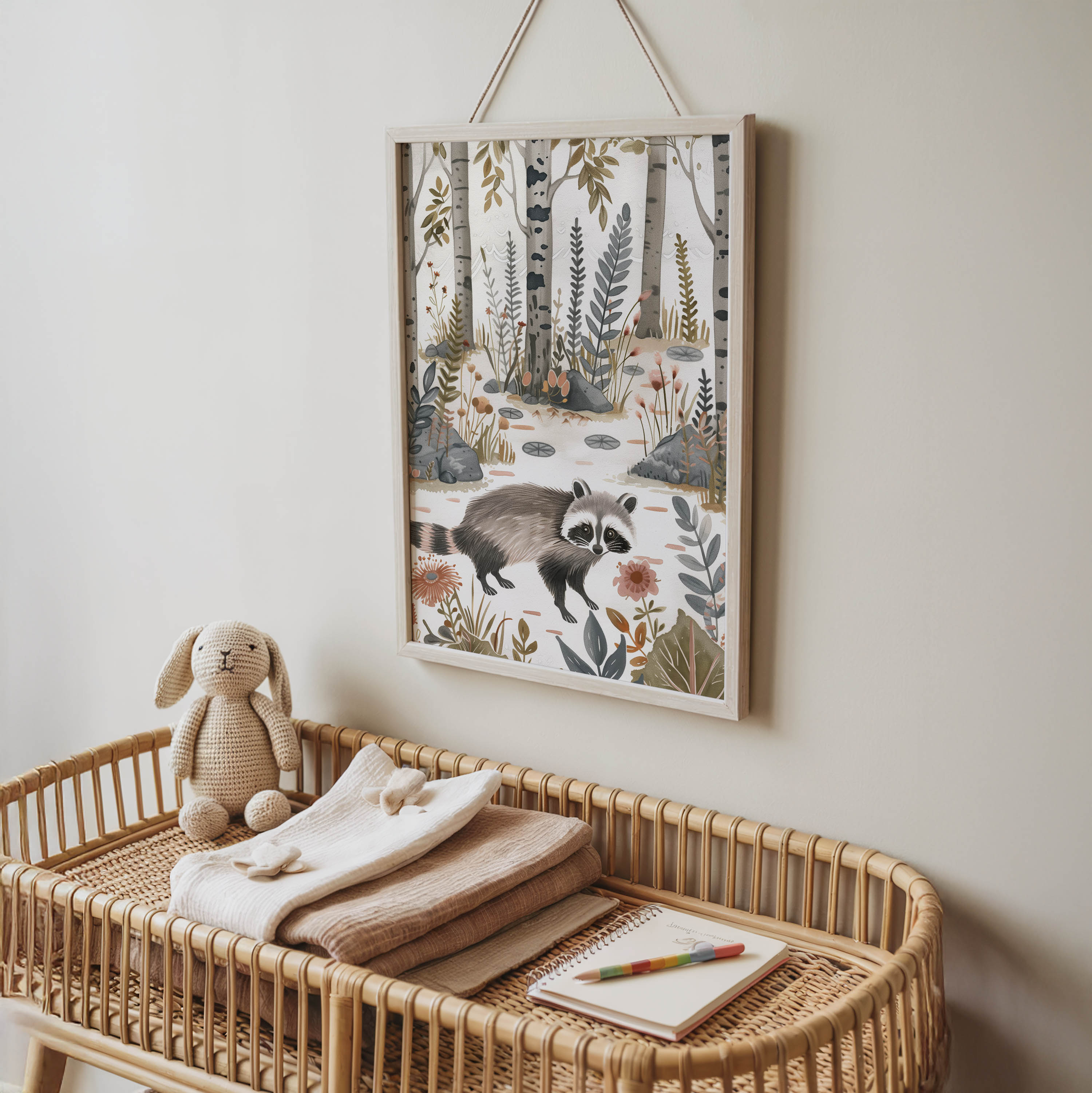 Whimsical Raccoon Forest Wall Art Print