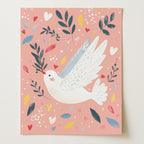 Whimsical Flying Dove Wall Art Print (Unframed)