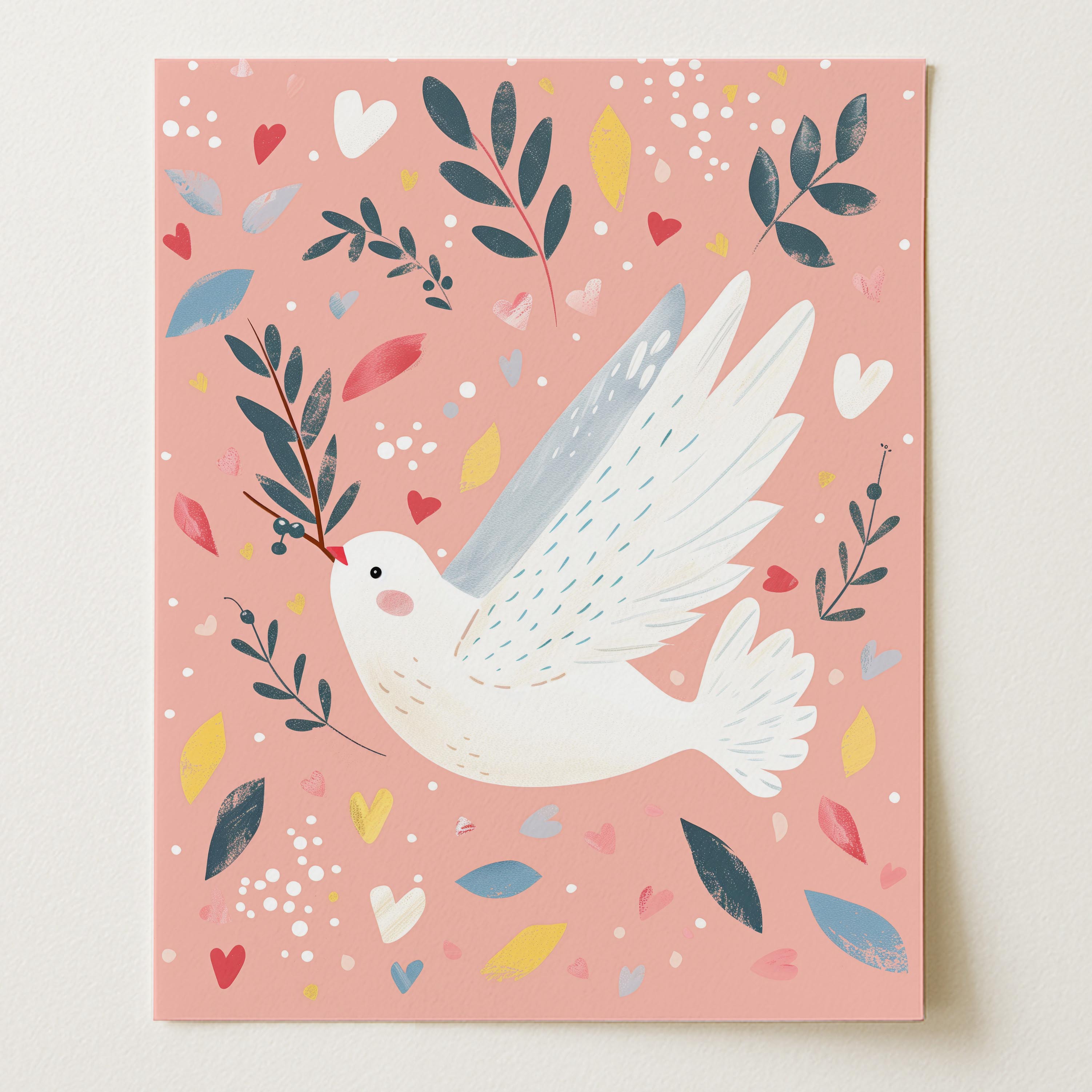Whimsical Flying Dove Wall Art Print (Unframed)