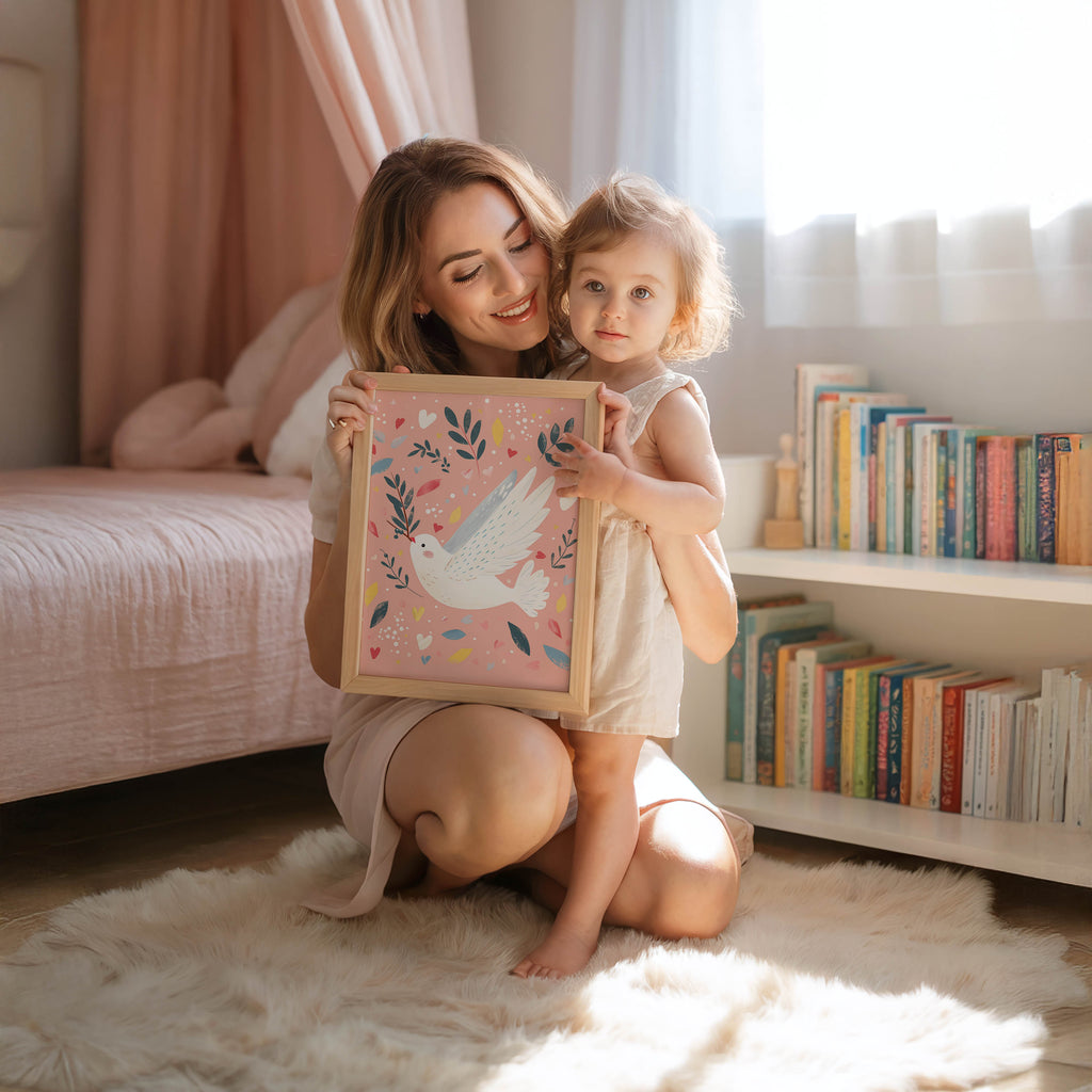 Whimsical Flying Dove Wall Art Print