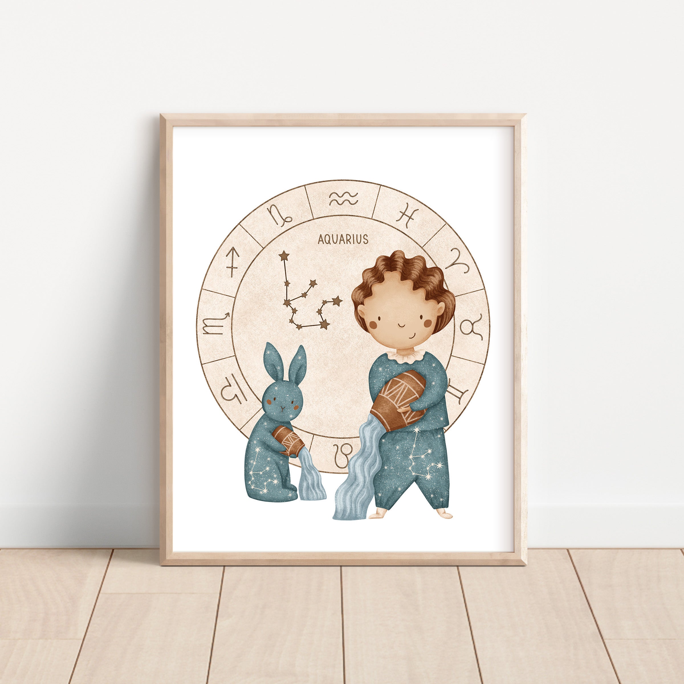 Boho Zodiac Aquarius Boy Nursery Wall Art