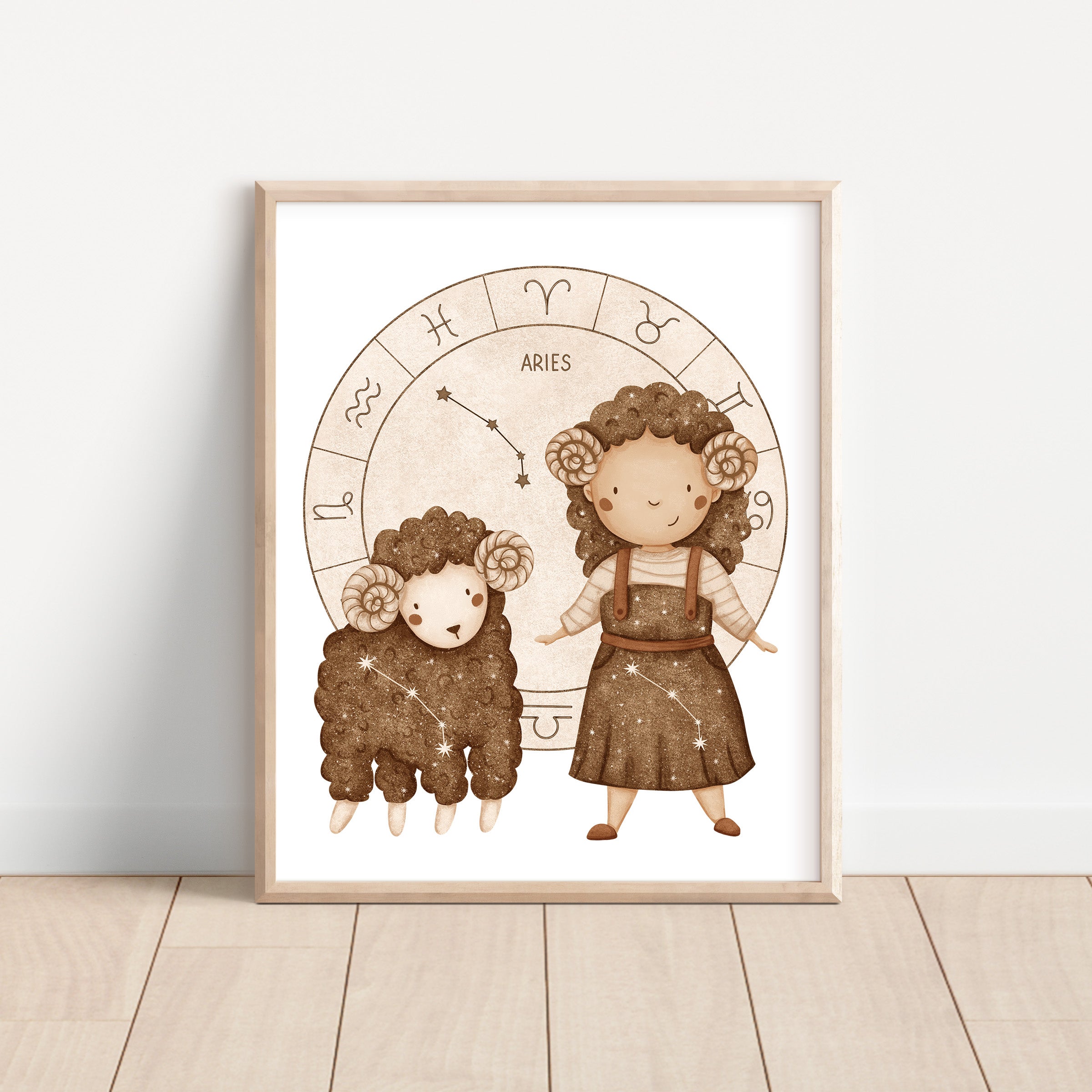Boho Zodiac Aries Girl Nursery Wall Art