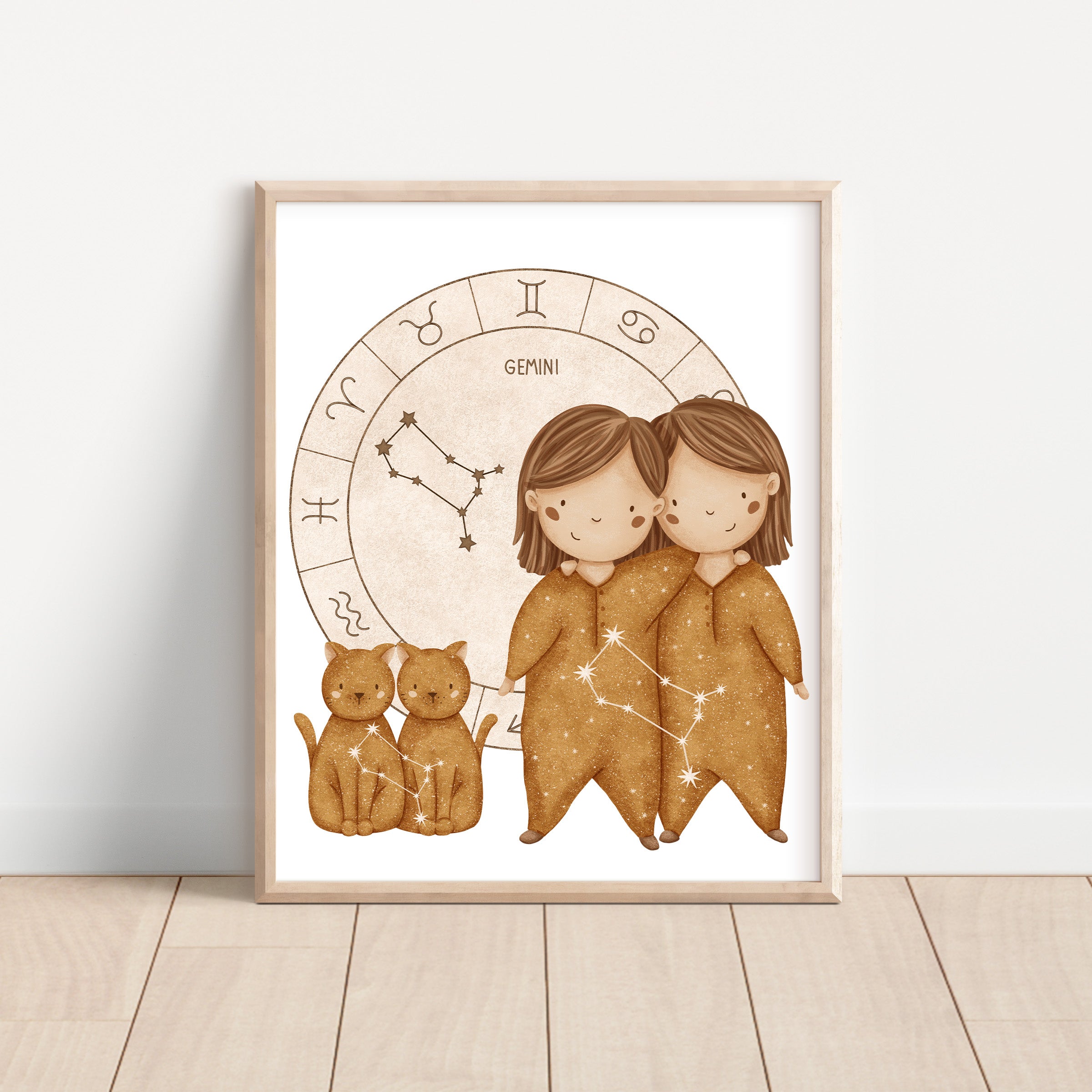 Boho Zodiac Gemini Boy Nursery Wall Art