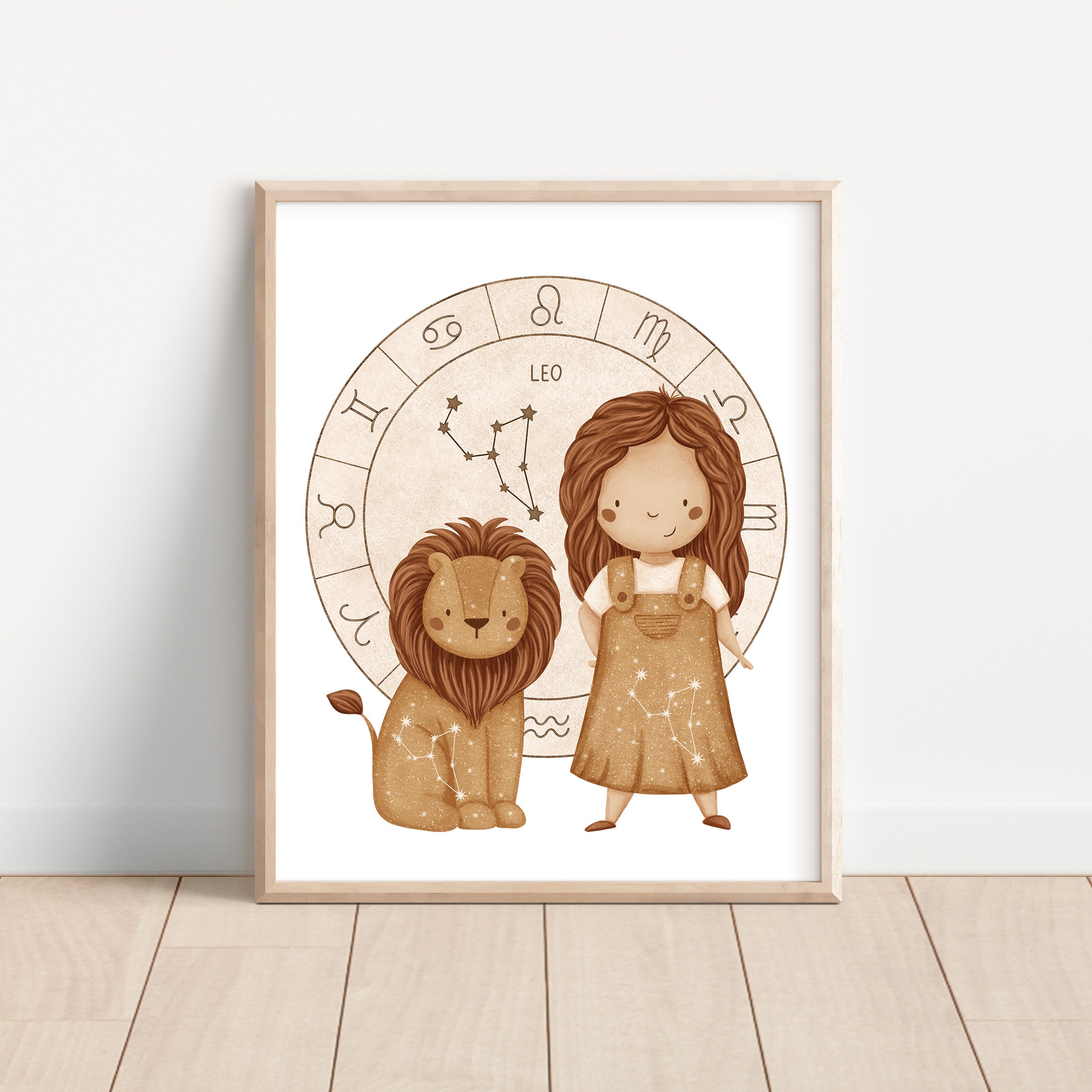 Boho Zodiac Leo Girl Nursery Wall Art