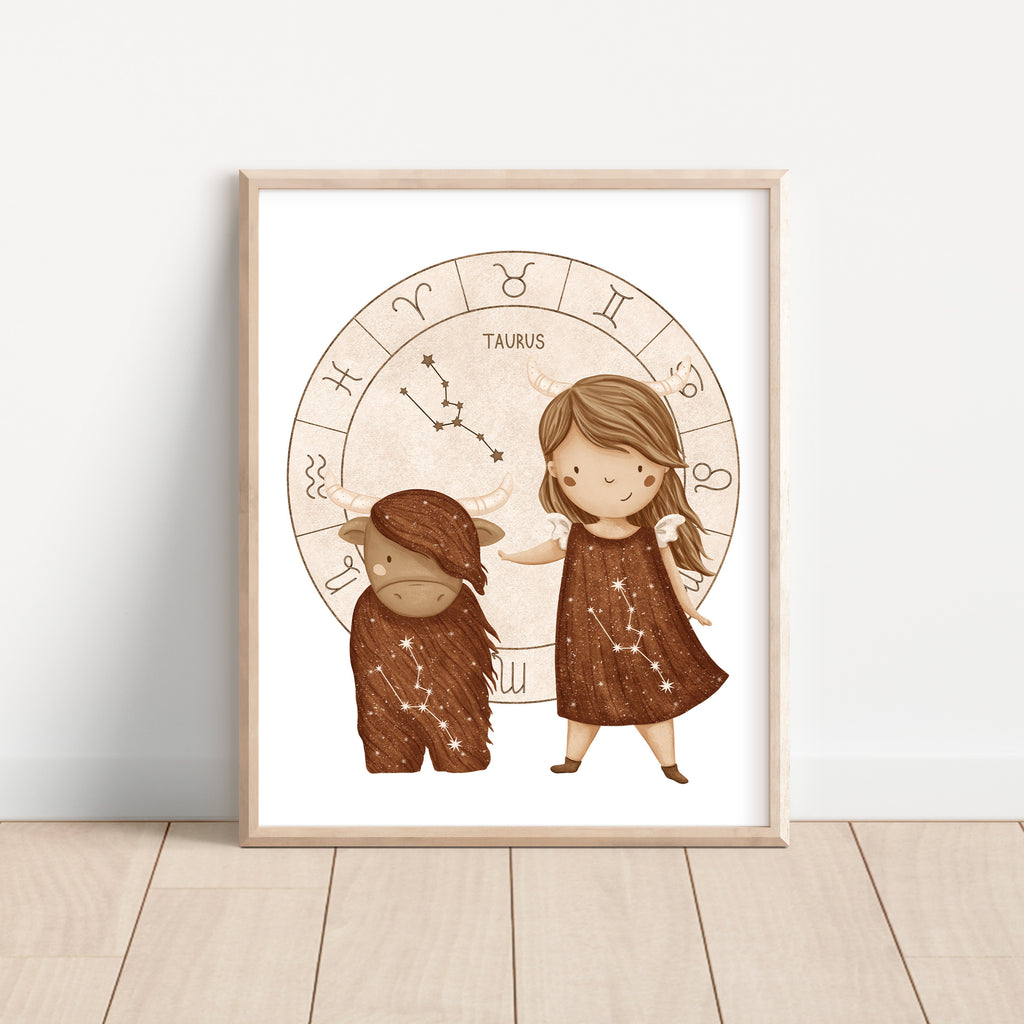 Boho Zodiac Taurus Girl Nursery Wall Art