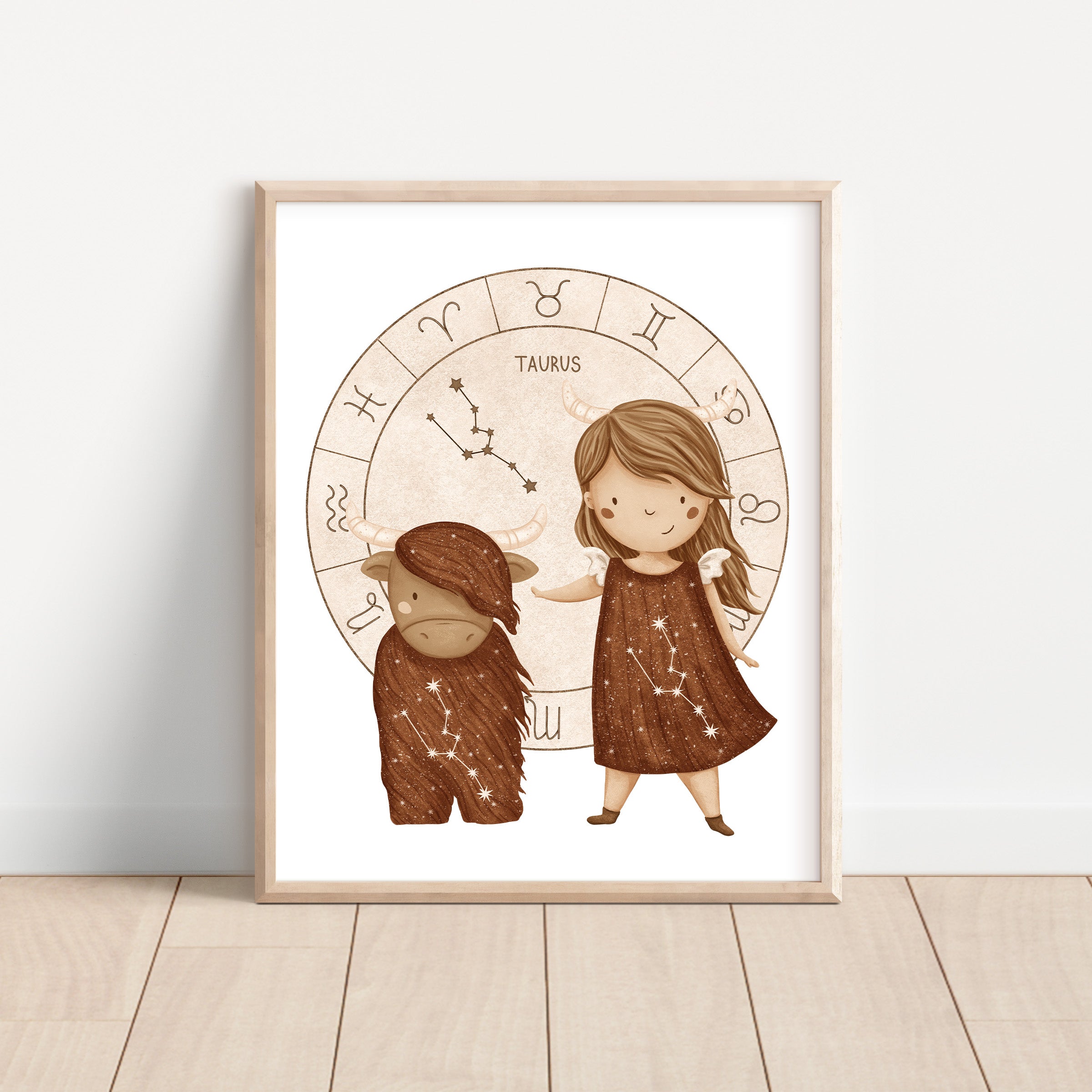 Boho Zodiac Taurus Girl Nursery Wall Art