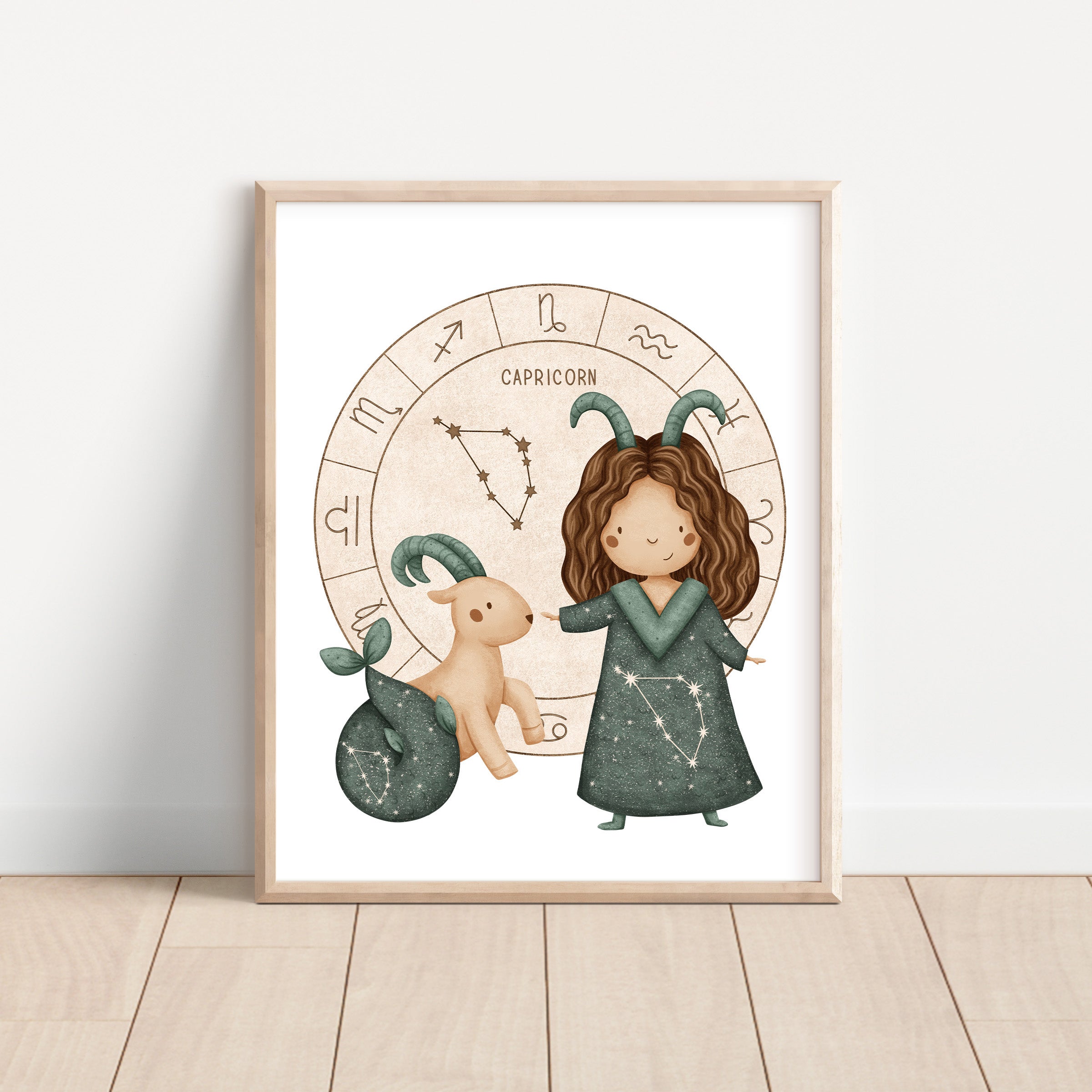 Boho Zodiac Capricorn Girl Nursery Wall Art