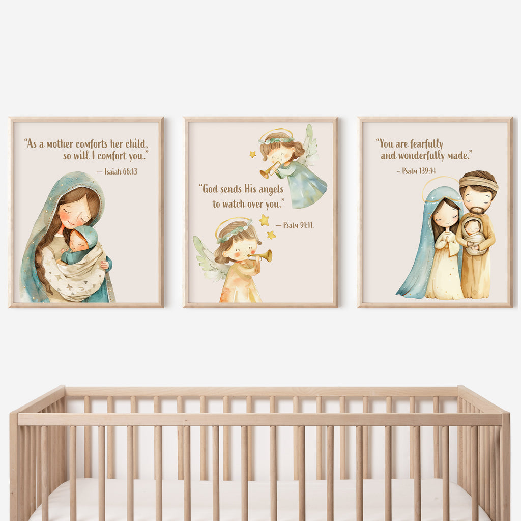 Religious Scripture Nursery Wall Art – Set of 3