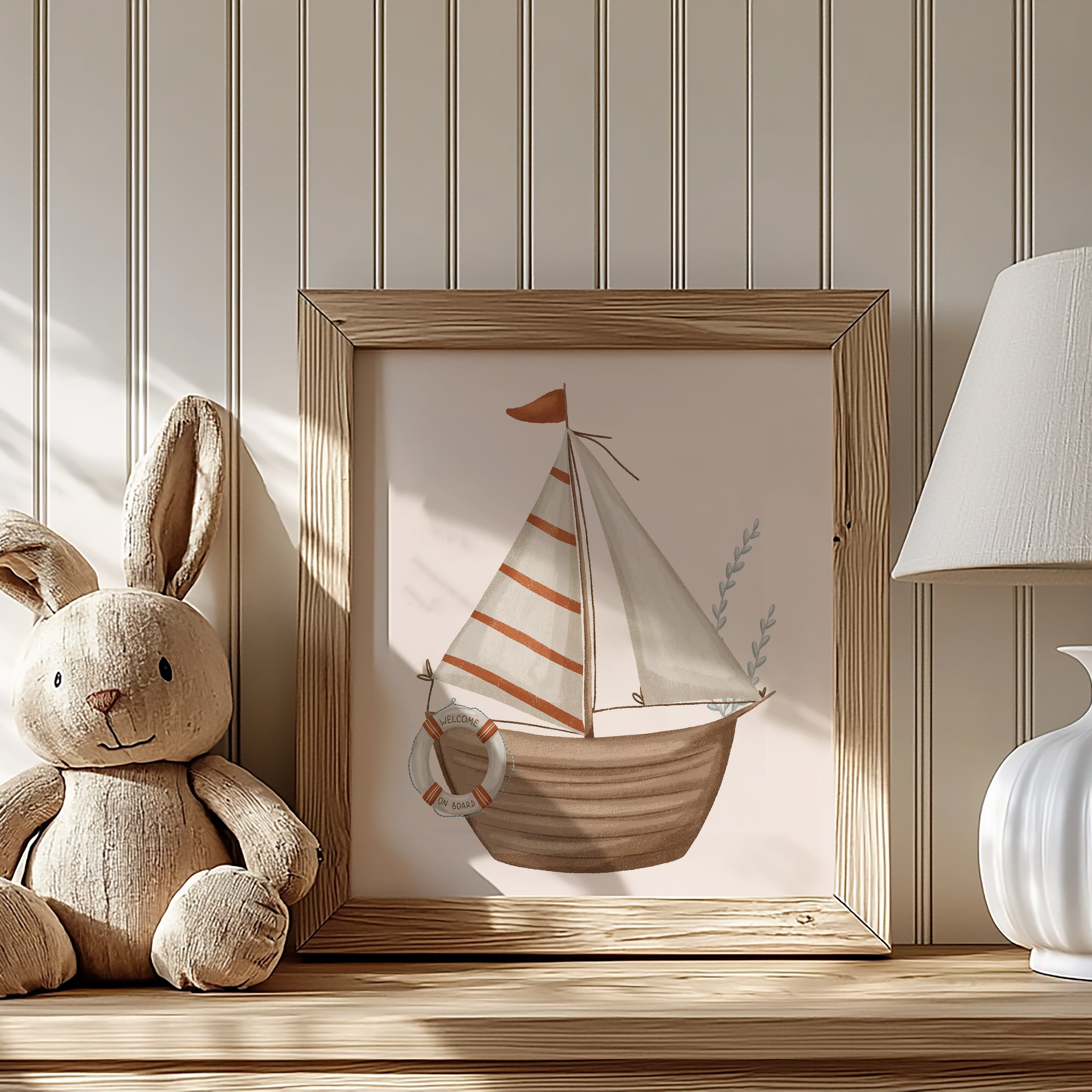 Wood Sailboat “Welcome On Board” Nautical Nursery Wall Art
